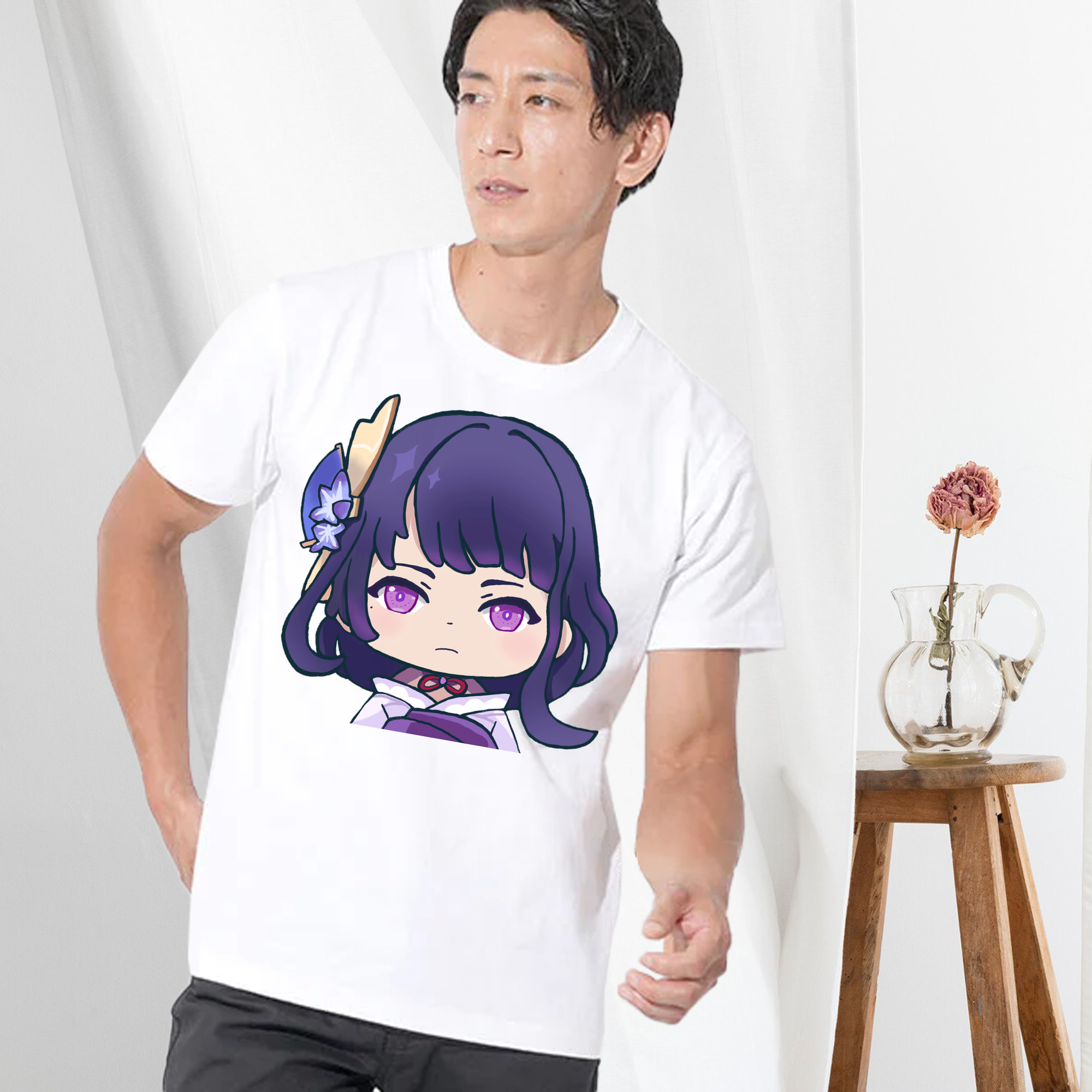 げんし神 雷電将軍 らいでんしょうぐん genshin Raiden Shogun 綿100％ メンズ半袖Tシャツ｜肌触りやわらか＆通気性