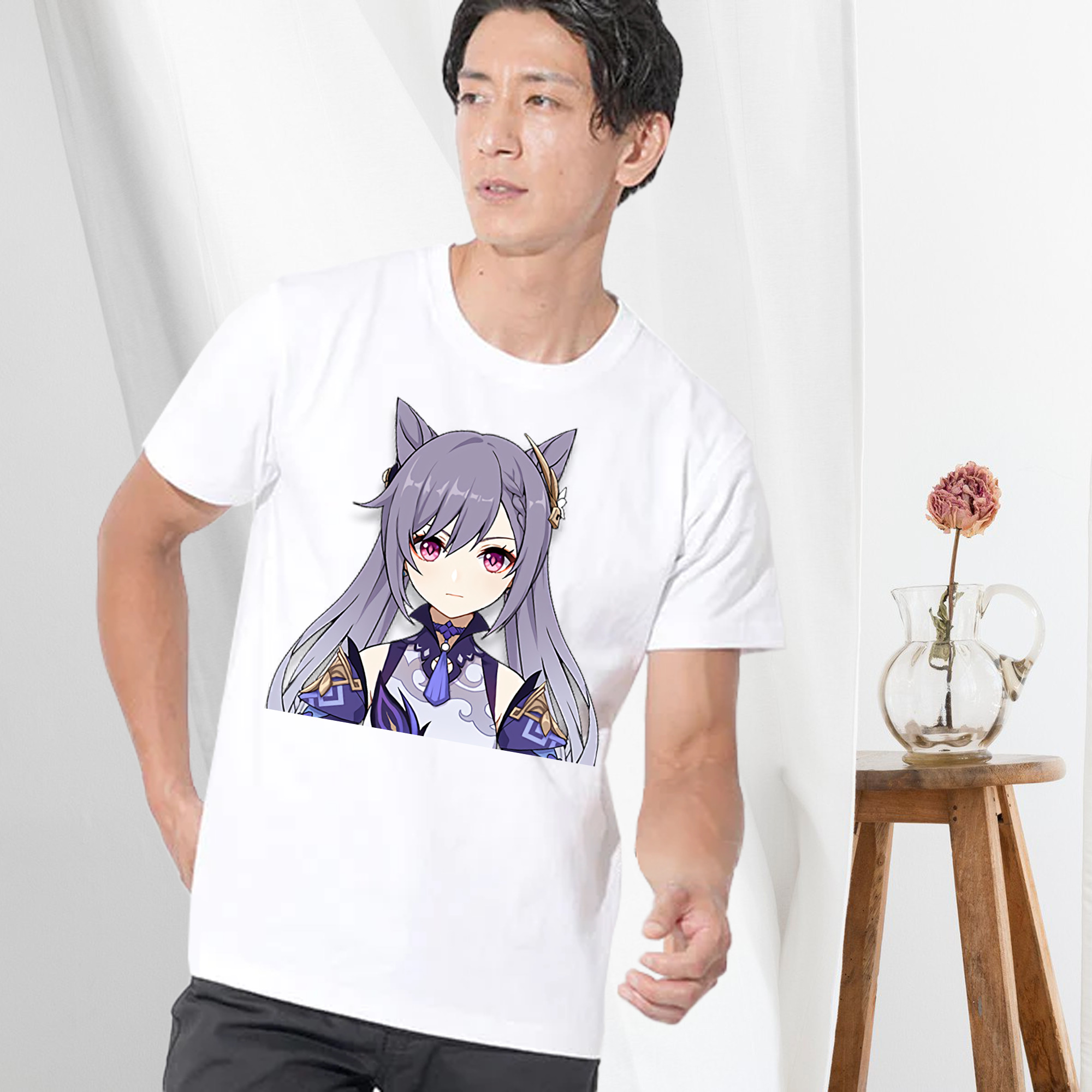 げんし神 刻晴 こくせい genshin Kokusei 綿100％ メンズ半袖Tシャツ｜肌触りやわらか＆通気性
