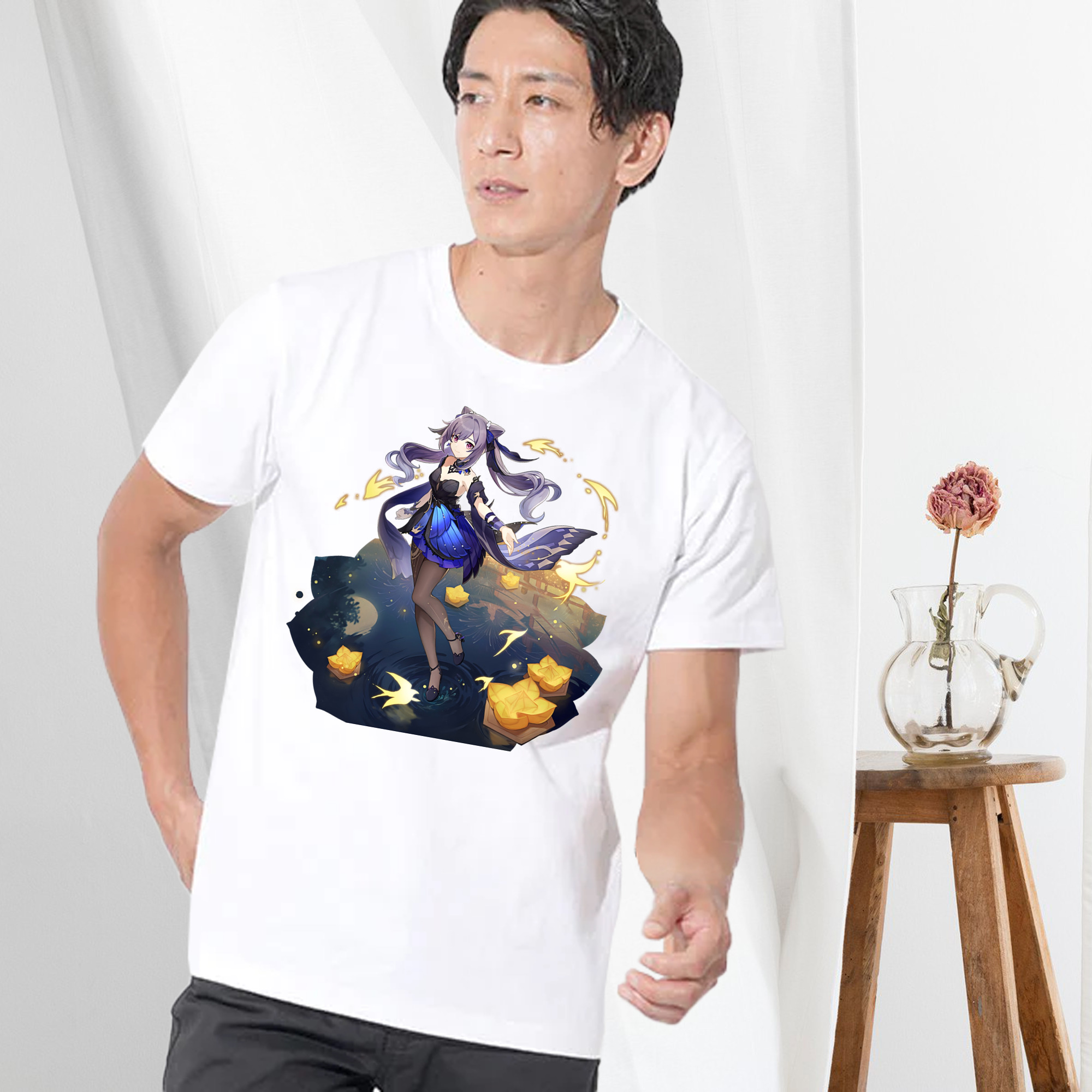 げんし神 刻晴 こくせい genshin Kokusei 綿100％ メンズ半袖Tシャツ｜肌触りやわらか＆通気性