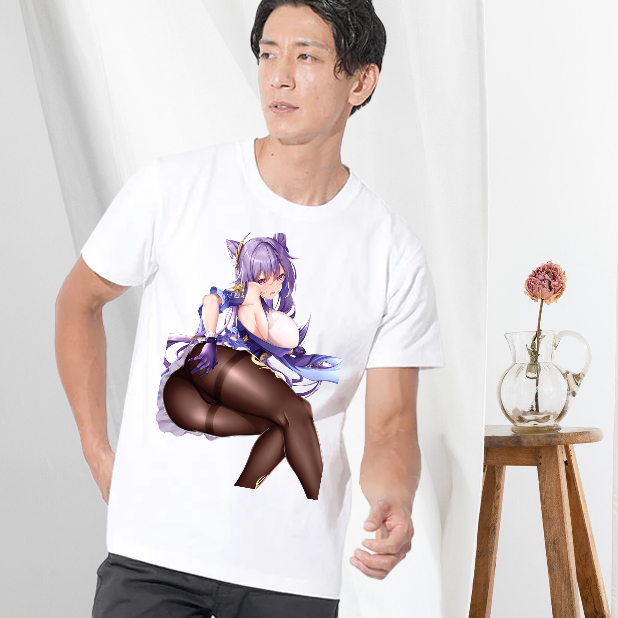 げんし神 刻晴 こくせい genshin Kokusei 綿100％ メンズ半袖Tシャツ｜肌触りやわらか＆通気性
