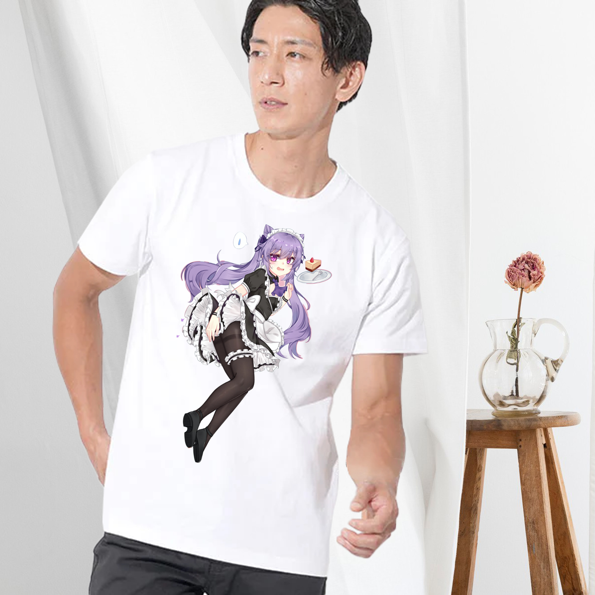 げんし神 刻晴 こくせい genshin Kokusei 綿100％ メンズ半袖Tシャツ｜肌触りやわらか＆通気性