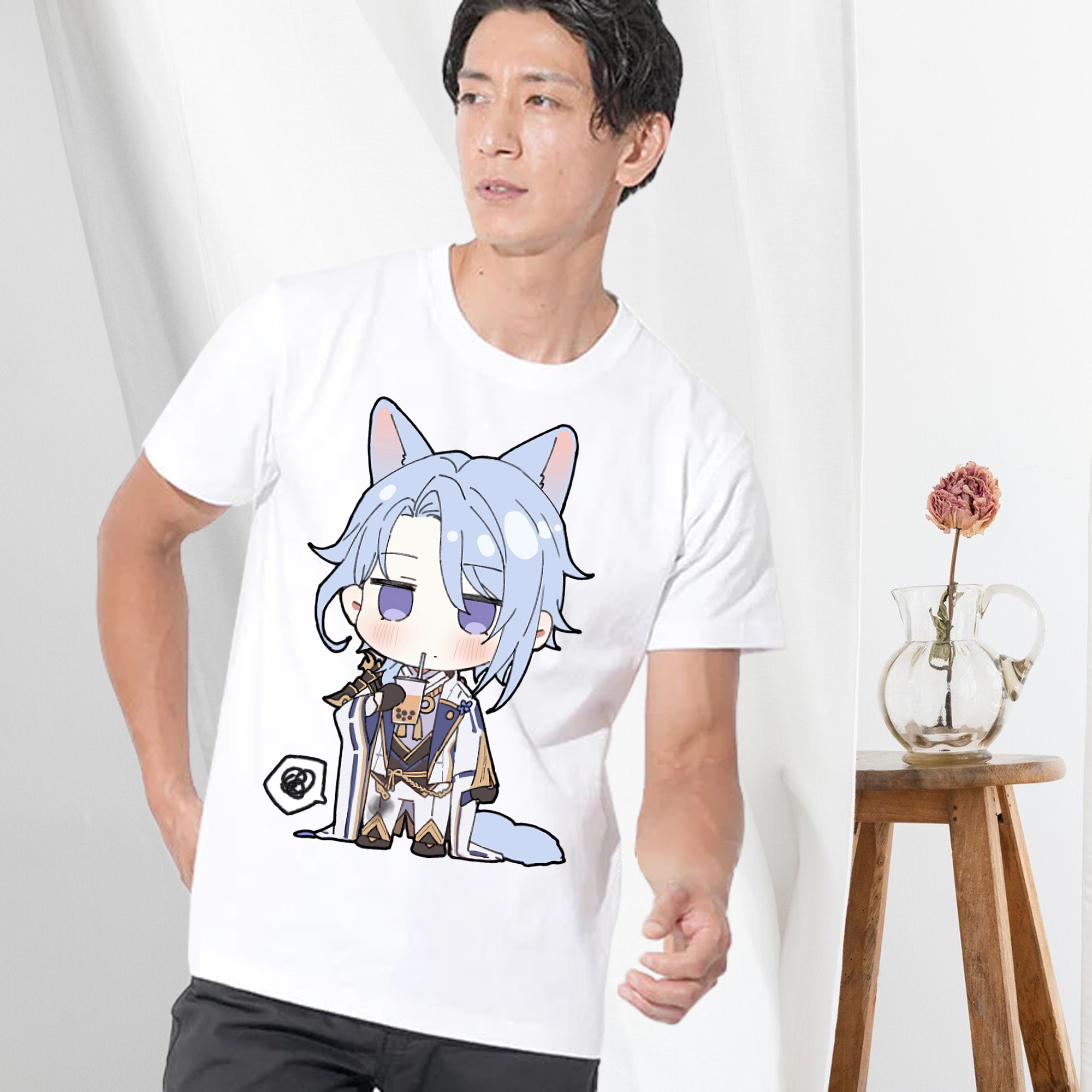 げんし神 神里綾人 かみさとあやと genshin Kamisato Ayato 綿100％ メンズ半袖Tシャツ｜肌触りやわらか＆通気性
