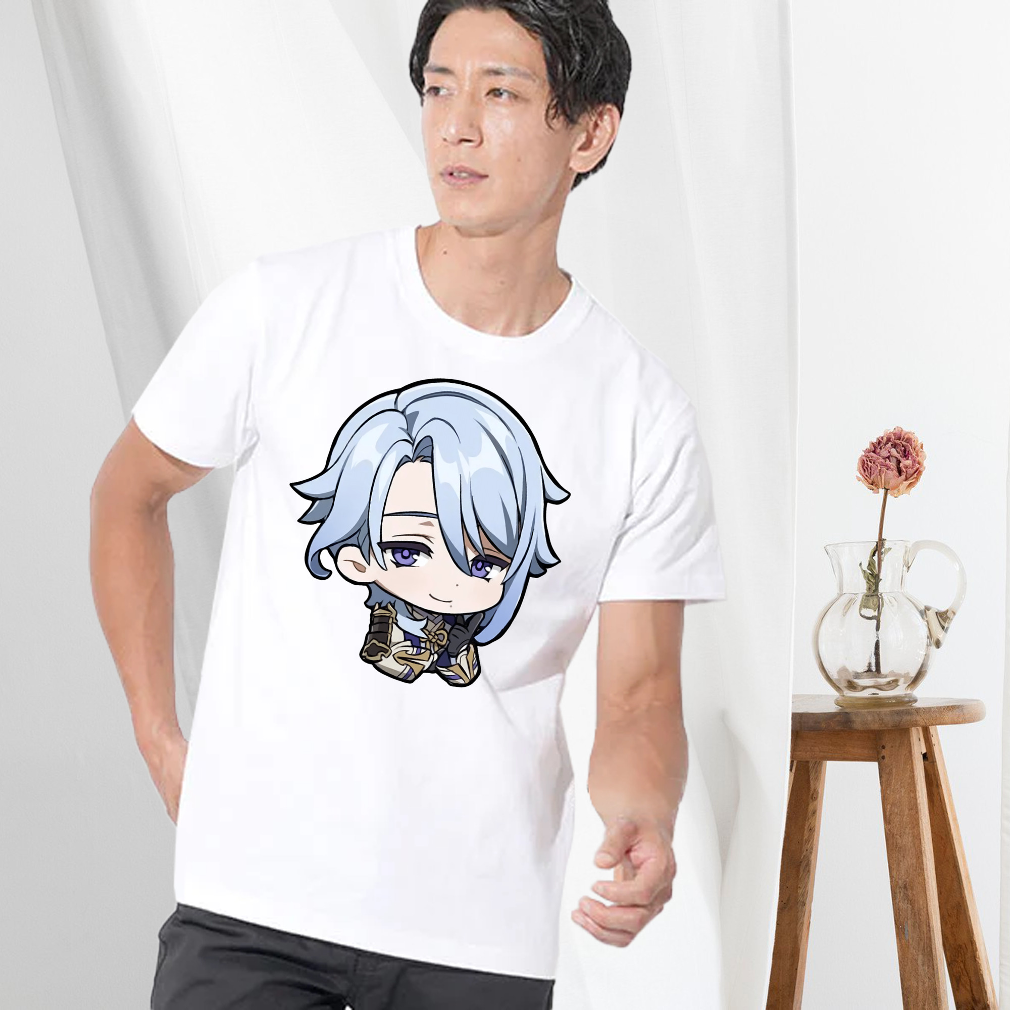 げんし神 神里綾人 かみさとあやと genshin Kamisato Ayato 綿100％ メンズ半袖Tシャツ｜肌触りやわらか＆通気性