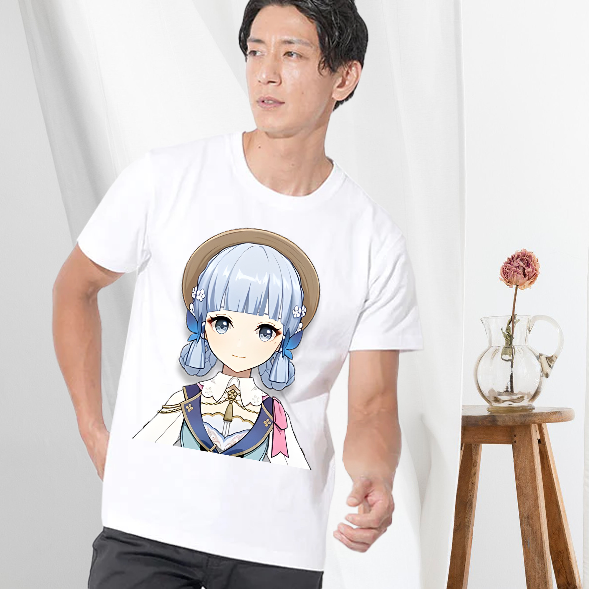 げんし神 神里綾華 神宮寺レン genshin Kamimiya Ren 綿100％ メンズ半袖Tシャツ｜肌触りやわらか＆通気性