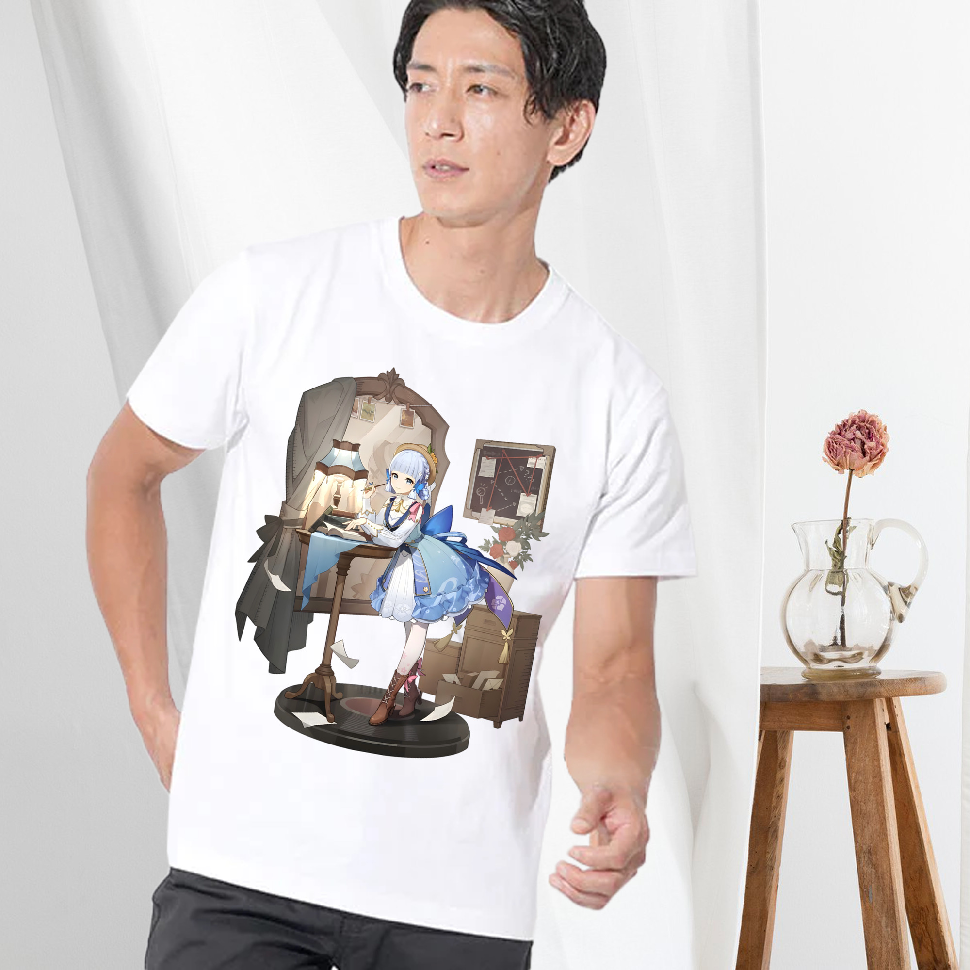 げんし神 神里綾華 神宮寺レン genshin Kamimiya Ren 綿100％ メンズ半袖Tシャツ｜肌触りやわらか＆通気性