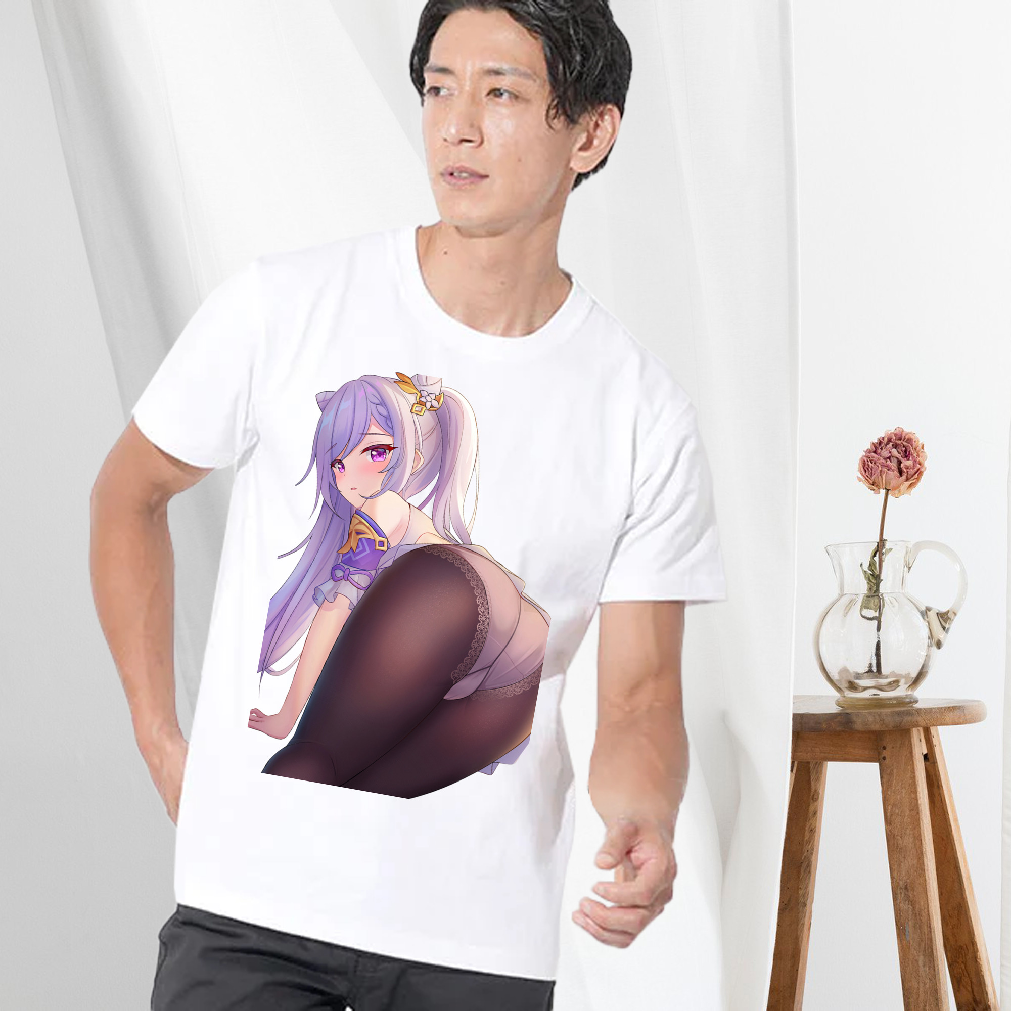 げんし神 刻晴 こくせい genshin Kokusei 綿100％ メンズ半袖Tシャツ｜肌触りやわらか＆通気性