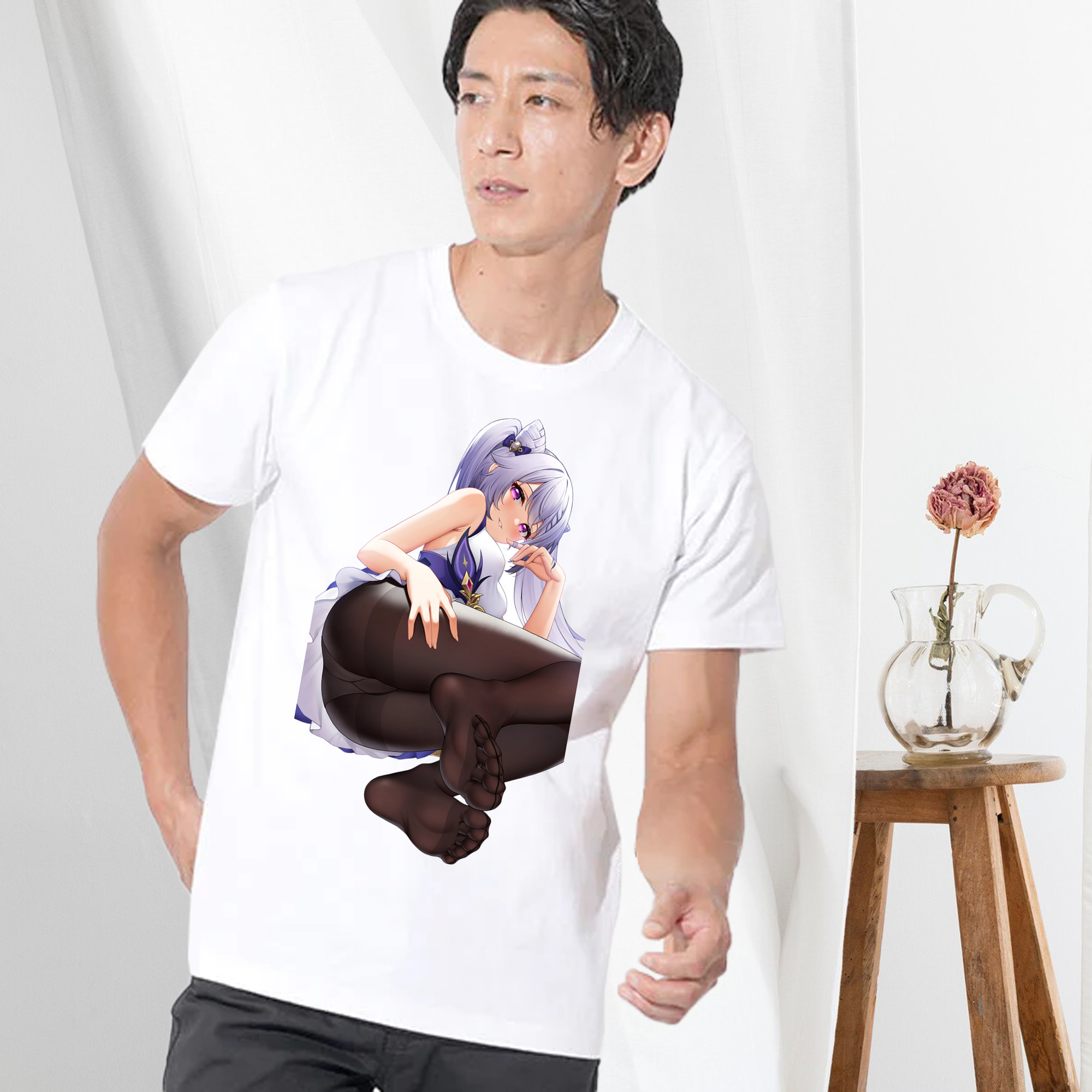 げんし神 刻晴 こくせい genshin Kokusei 綿100％ メンズ半袖Tシャツ｜肌触りやわらか＆通気性
