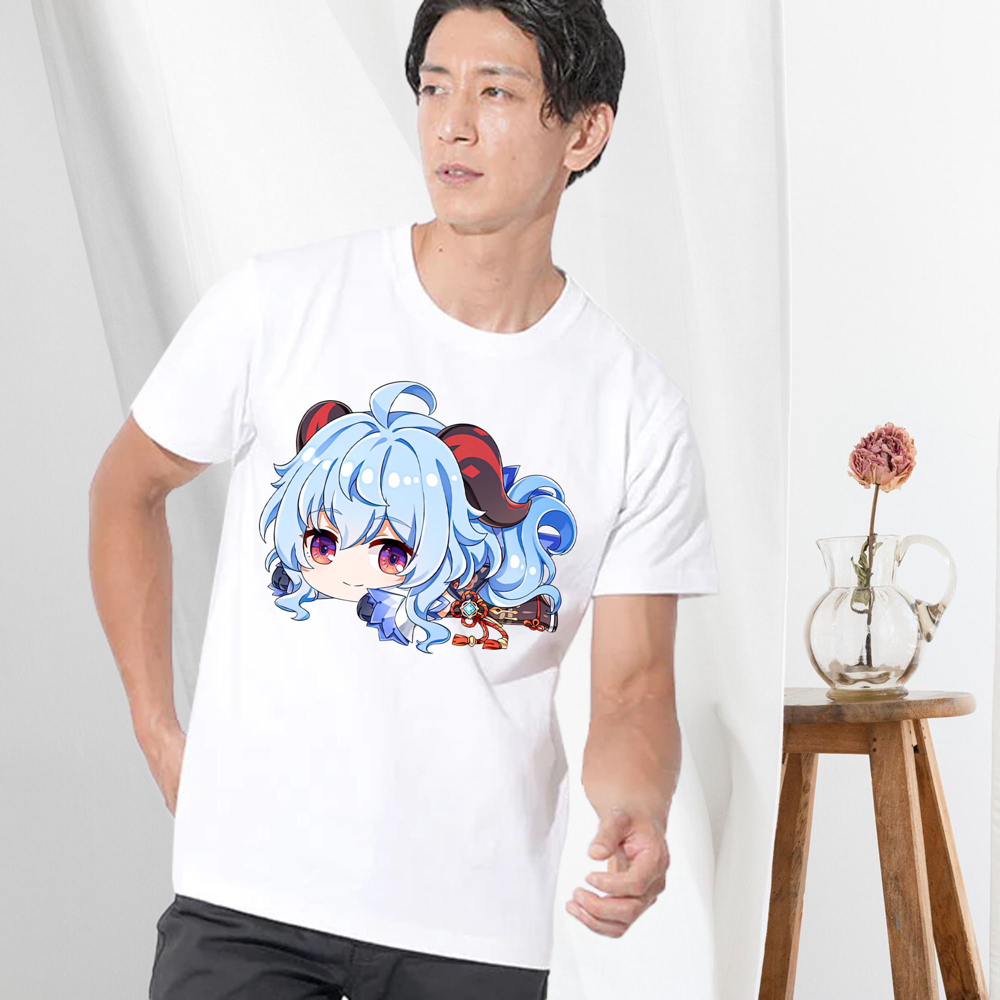 げんし神 甘雨 かんう genshin Ganyu 綿100％ メンズ半袖Tシャツ｜肌触りやわらか＆通気性