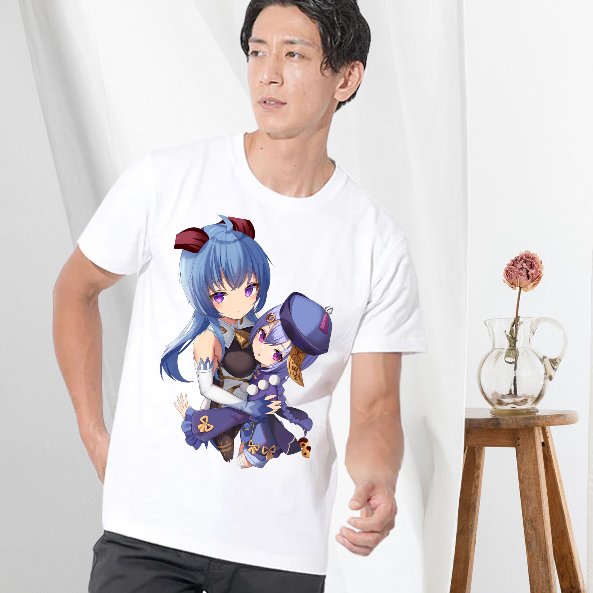 げんし神 甘雨 かんう genshin Ganyu 綿100％ メンズ半袖Tシャツ｜肌触りやわらか＆通気性