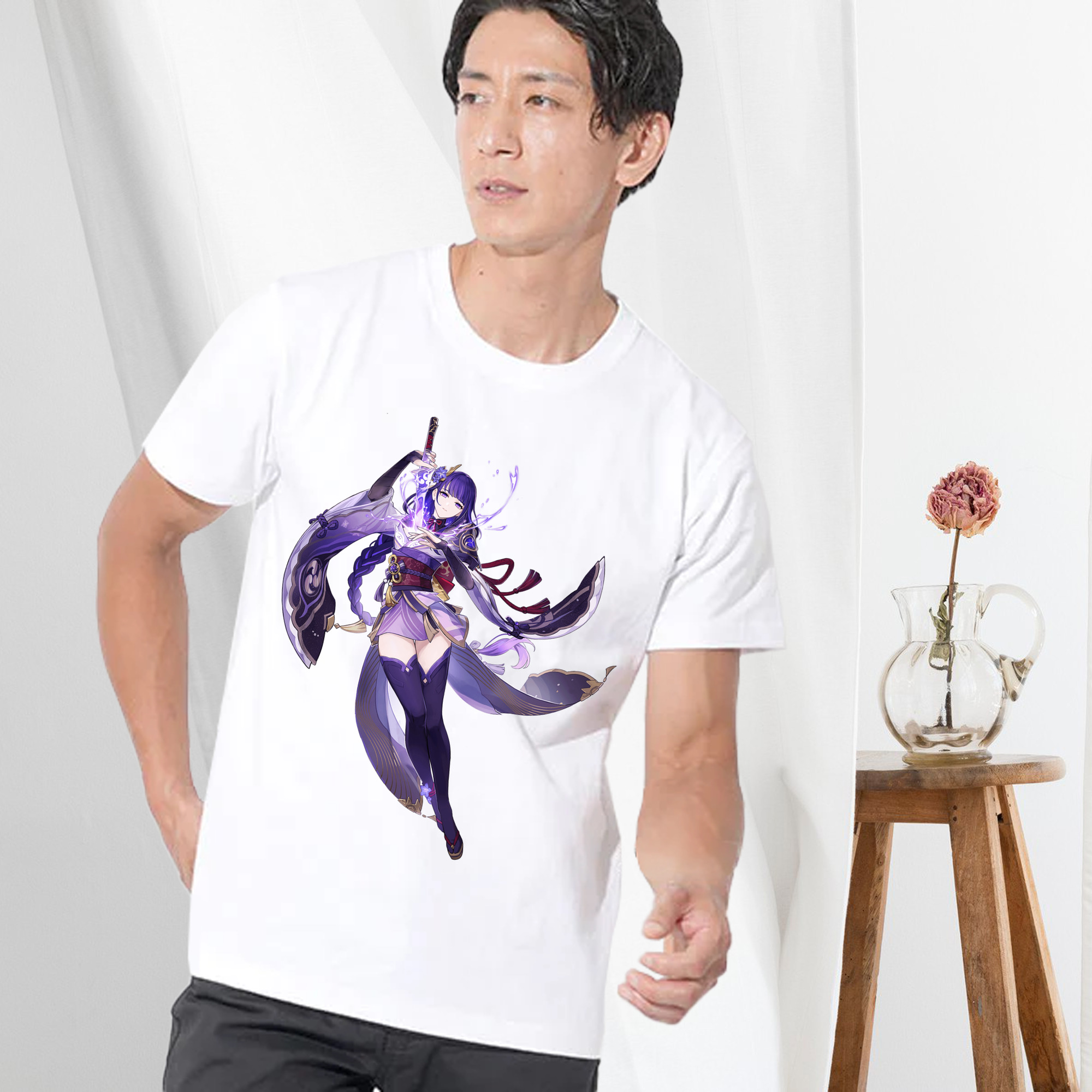 げんし神 雷電将軍 らいでんしょうぐん genshin Raiden Shogun 綿100％ メンズ半袖Tシャツ｜肌触りやわらか＆通気性