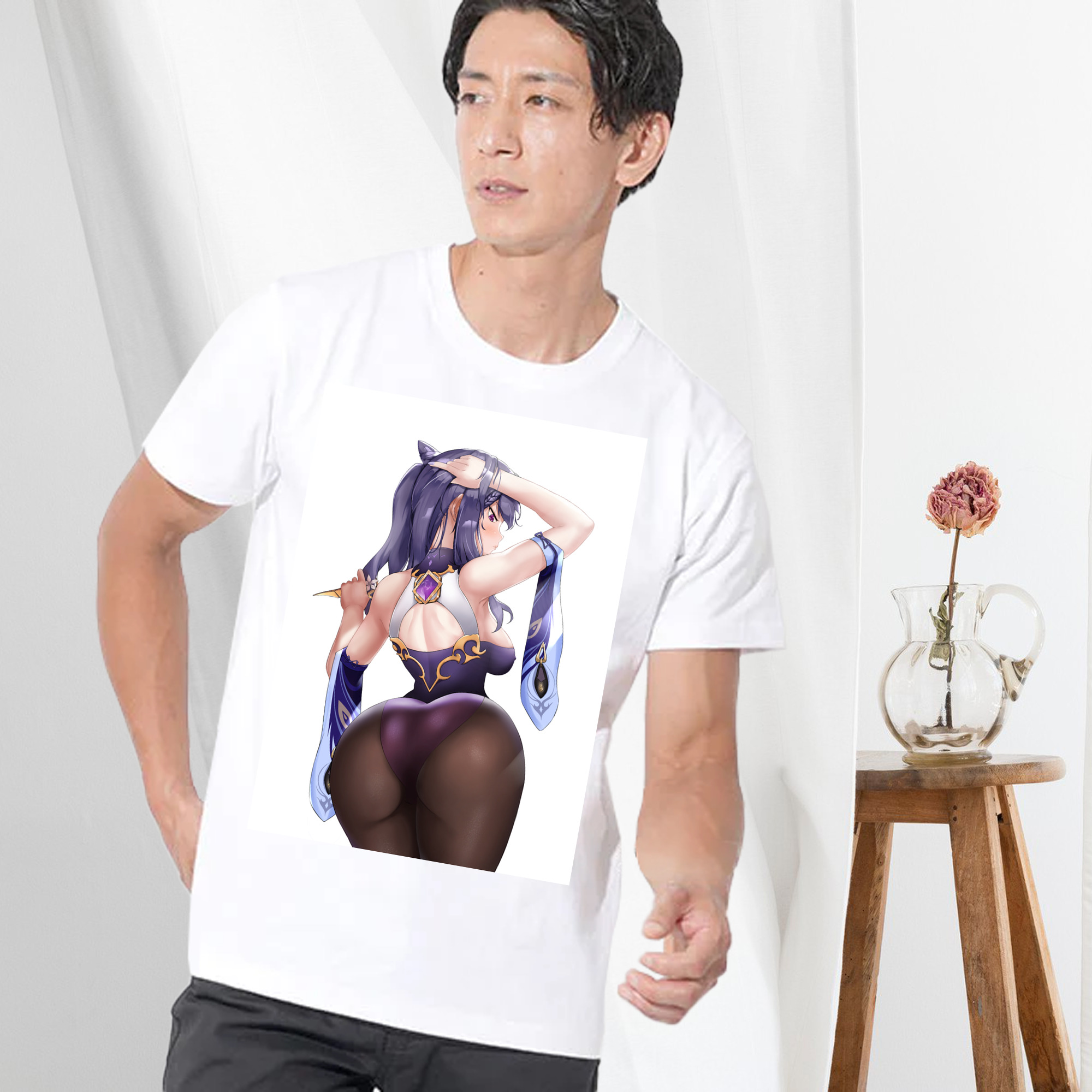 げんし神 刻晴 こくせい genshin Kokusei 綿100％ メンズ半袖Tシャツ｜肌触りやわらか＆通気性