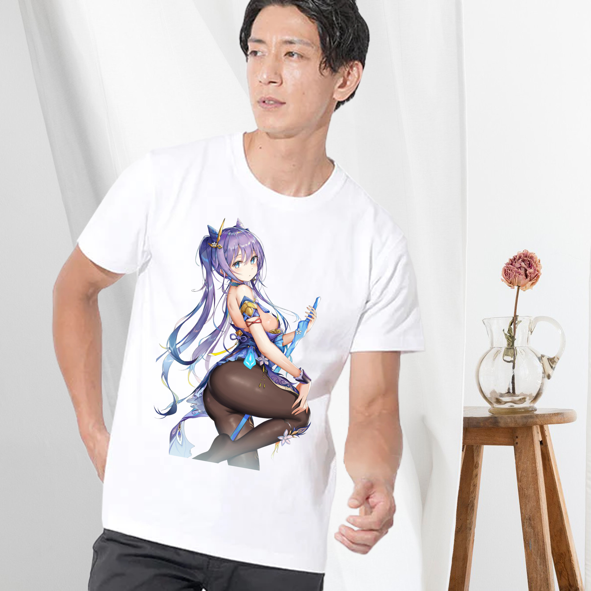 げんし神 刻晴 こくせい genshin Kokusei 綿100％ メンズ半袖Tシャツ｜肌触りやわらか＆通気性