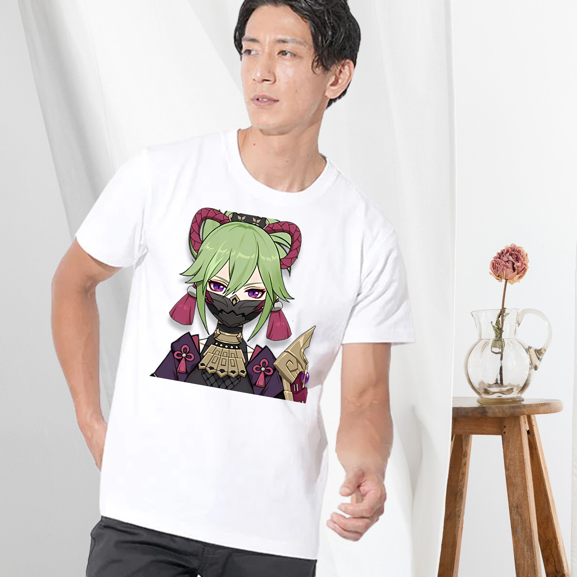 げんし神  久岐忍 くき しのぶ genshin Kuki Shinobu 綿100％ メンズ半袖Tシャツ｜肌触りやわらか＆通気性