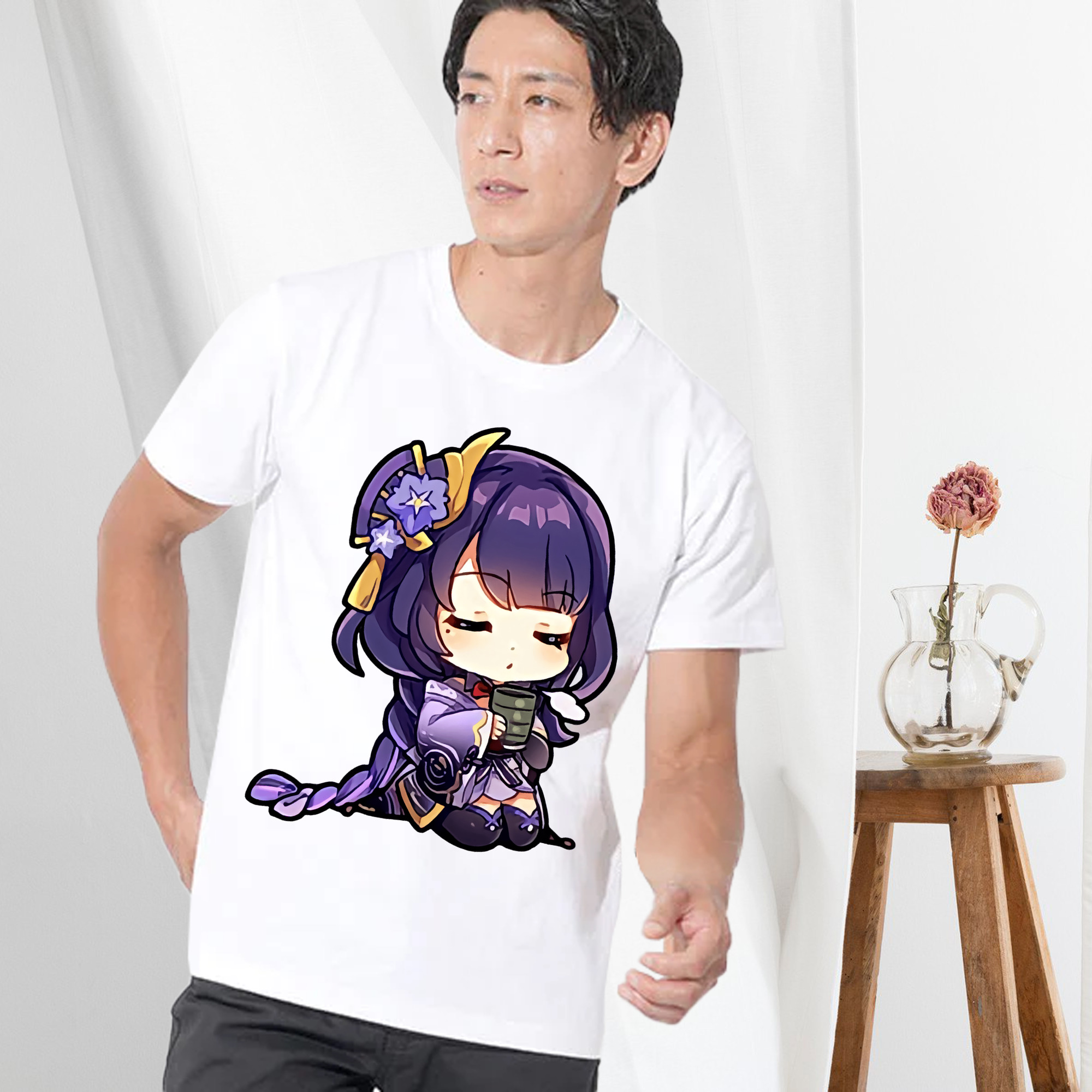 げんし神 雷電将軍 らいでんしょうぐん genshin Raiden Shogun 綿100％ メンズ半袖Tシャツ｜肌触りやわらか＆通気性