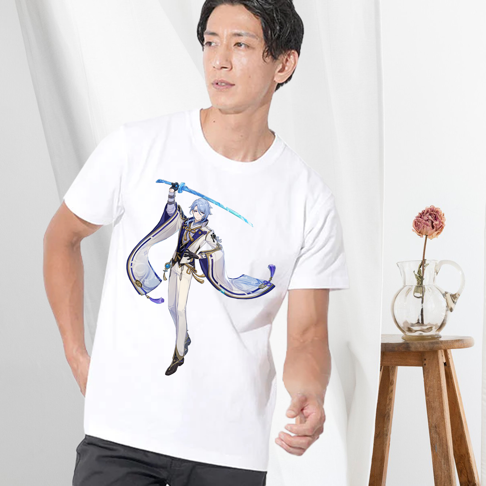 げんし神 神里綾人 かみさとあやと genshin Kamisato Ayato 綿100％ メンズ半袖Tシャツ｜肌触りやわらか＆通気性