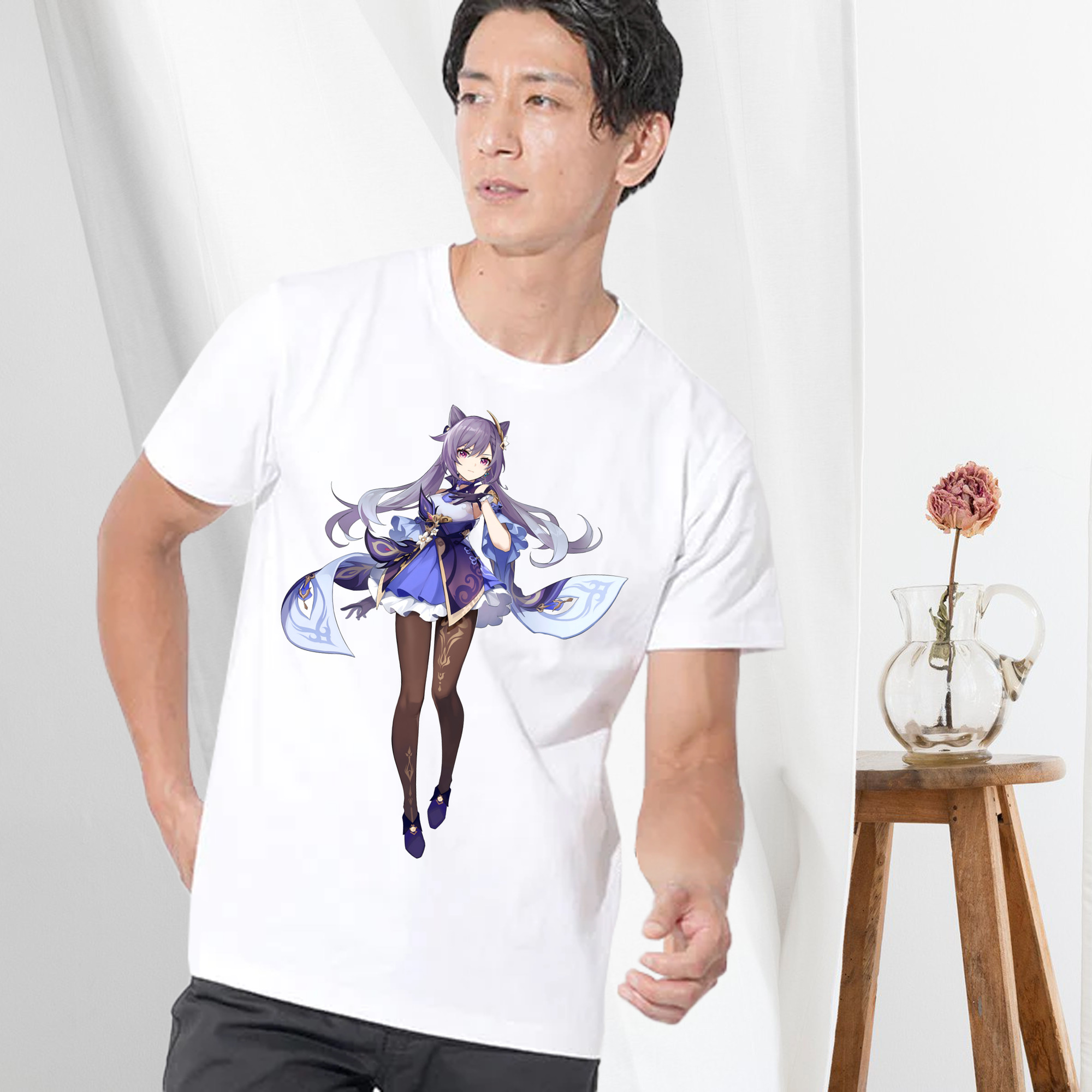 げんし神 刻晴 こくせい genshin Kokusei 綿100％ メンズ半袖Tシャツ｜肌触りやわらか＆通気性