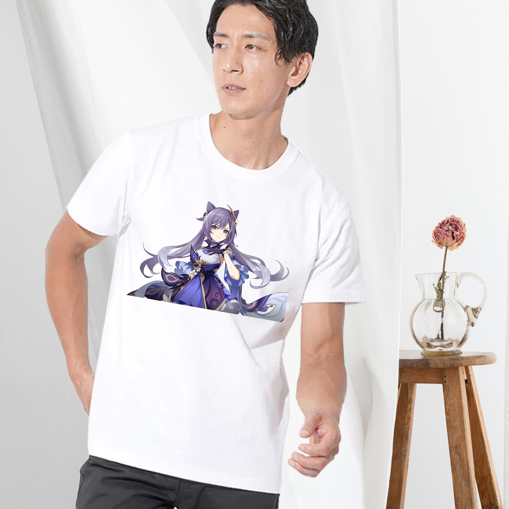 げんし神 刻晴 こくせい genshin Kokusei 綿100％ メンズ半袖Tシャツ｜肌触りやわらか＆通気性