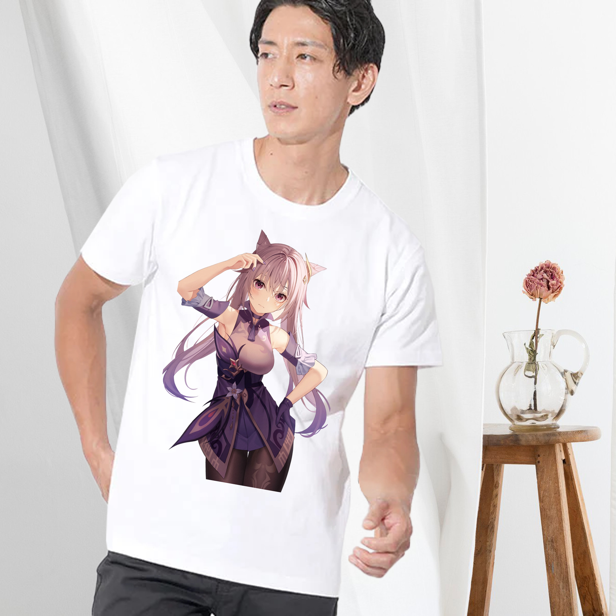 げんし神 刻晴 こくせい genshin Kokusei 綿100％ メンズ半袖Tシャツ｜肌触りやわらか＆通気性