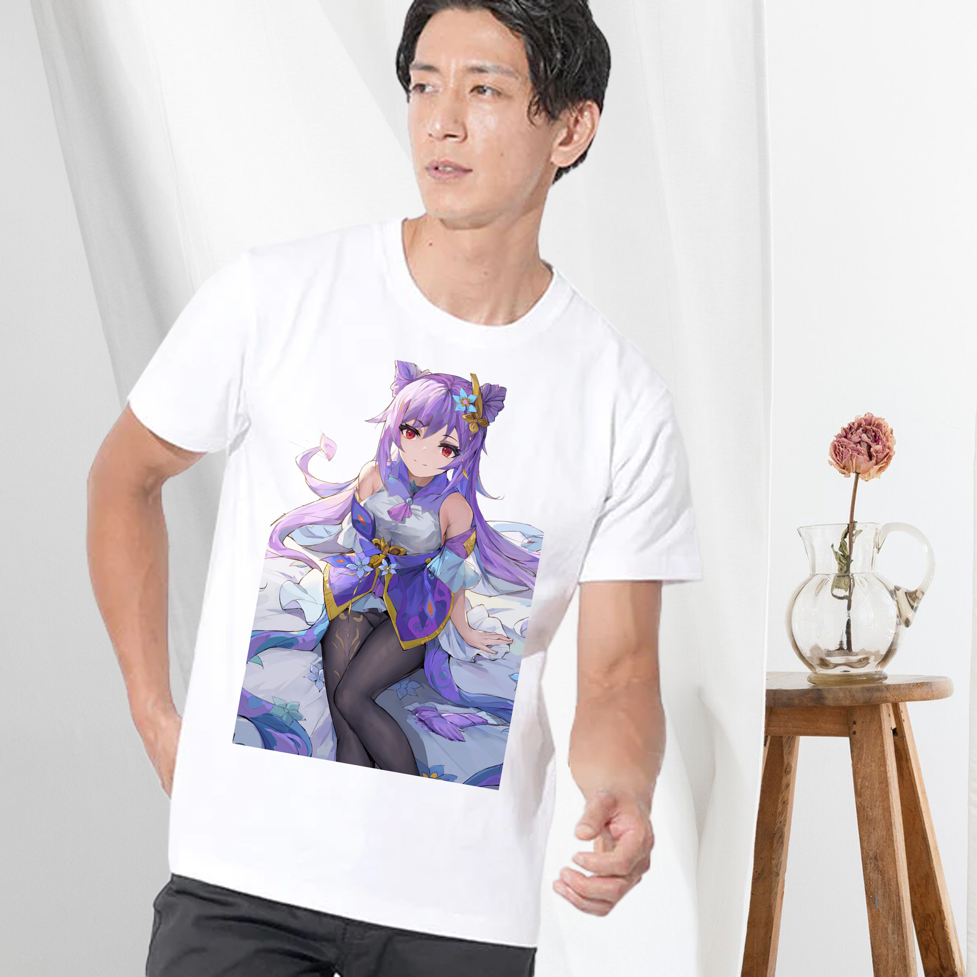 げんし神 刻晴 こくせい genshin Kokusei 綿100％ メンズ半袖Tシャツ｜肌触りやわらか＆通気性