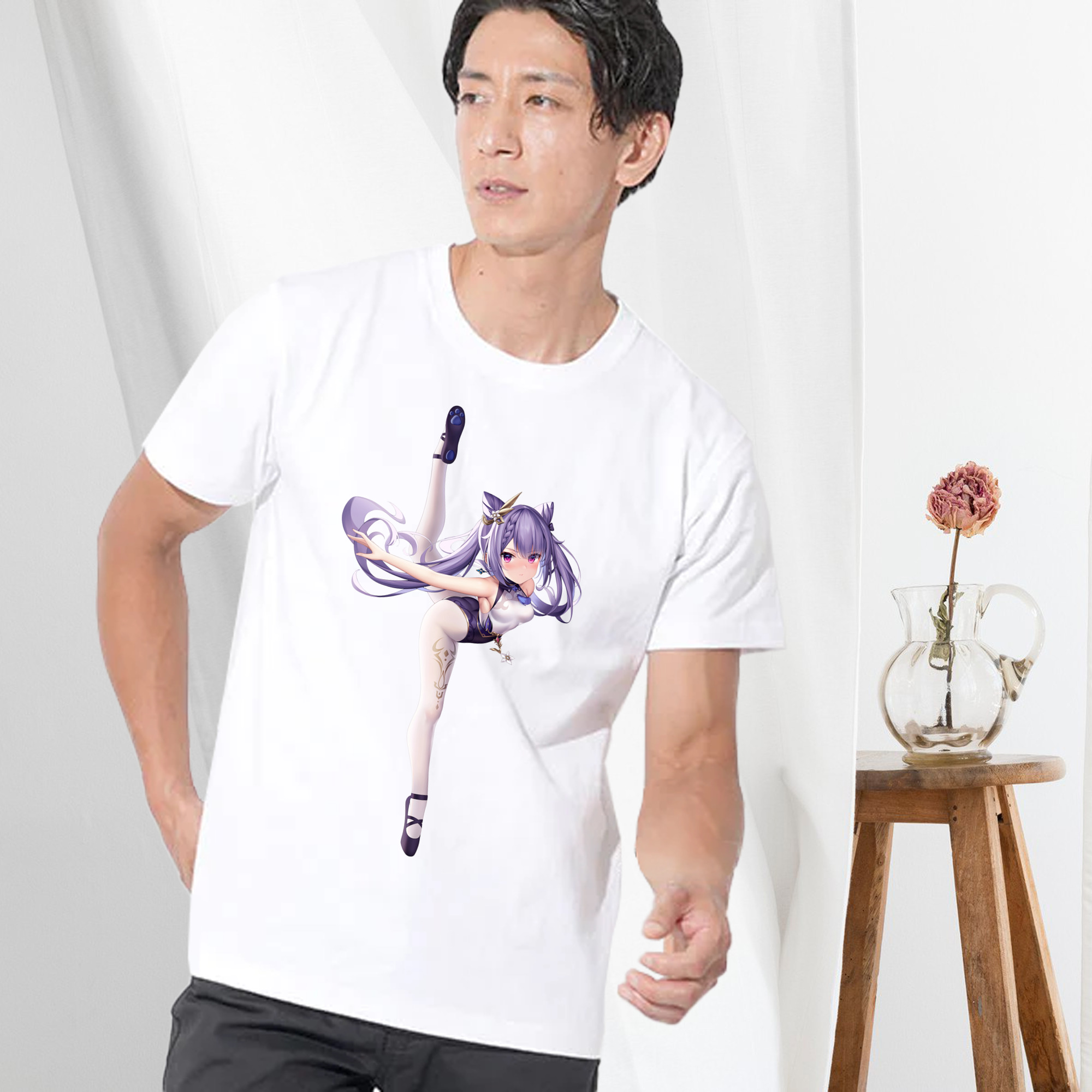 げんし神 刻晴 こくせい genshin Kokusei 綿100％ メンズ半袖Tシャツ｜肌触りやわらか＆通気性