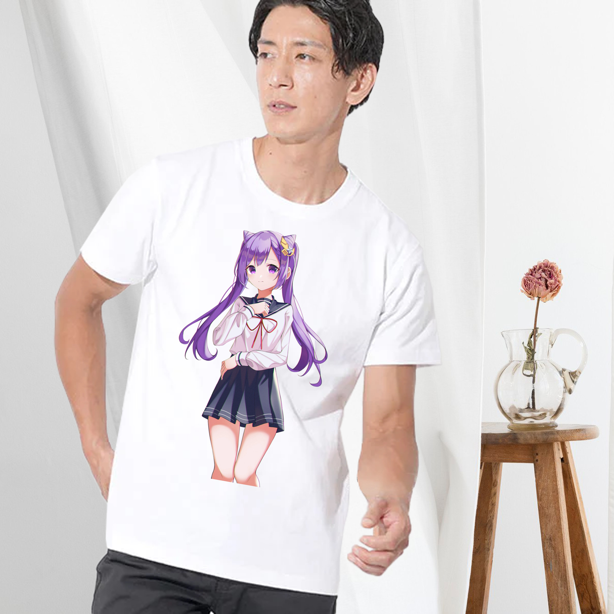 げんし神 刻晴 こくせい genshin Kokusei 綿100％ メンズ半袖Tシャツ｜肌触りやわらか＆通気性