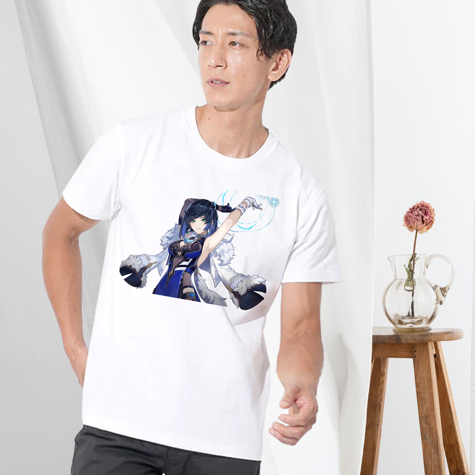 げんし神 夜兰 やらん genshin Yaran 綿100％ メンズ半袖Tシャツ｜肌触りやわらか＆通気性