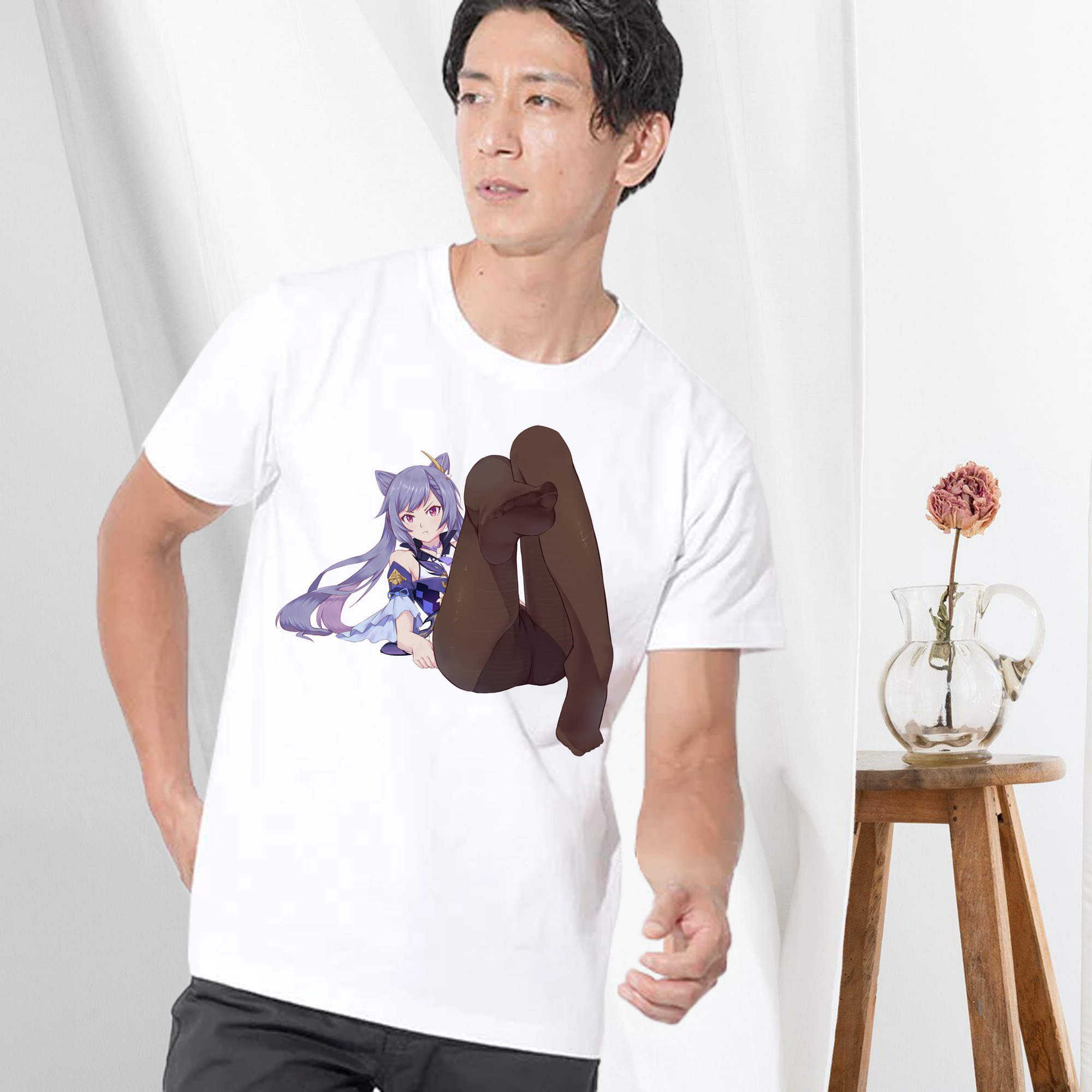 げんし神 刻晴 こくせい genshin Kokusei 綿100％ メンズ半袖Tシャツ｜肌触りやわらか＆通気性