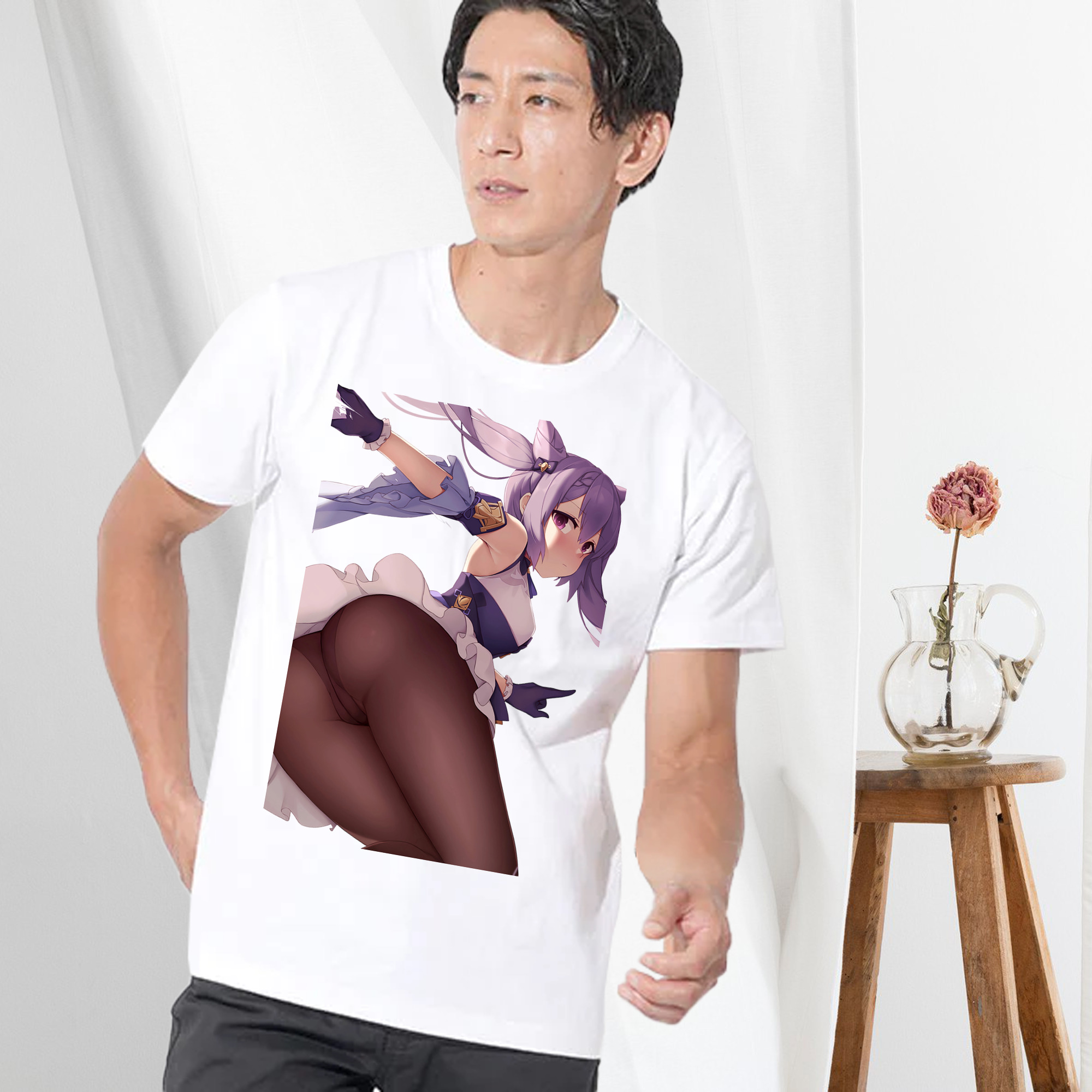 げんし神 刻晴 こくせい genshin Kokusei 綿100％ メンズ半袖Tシャツ｜肌触りやわらか＆通気性