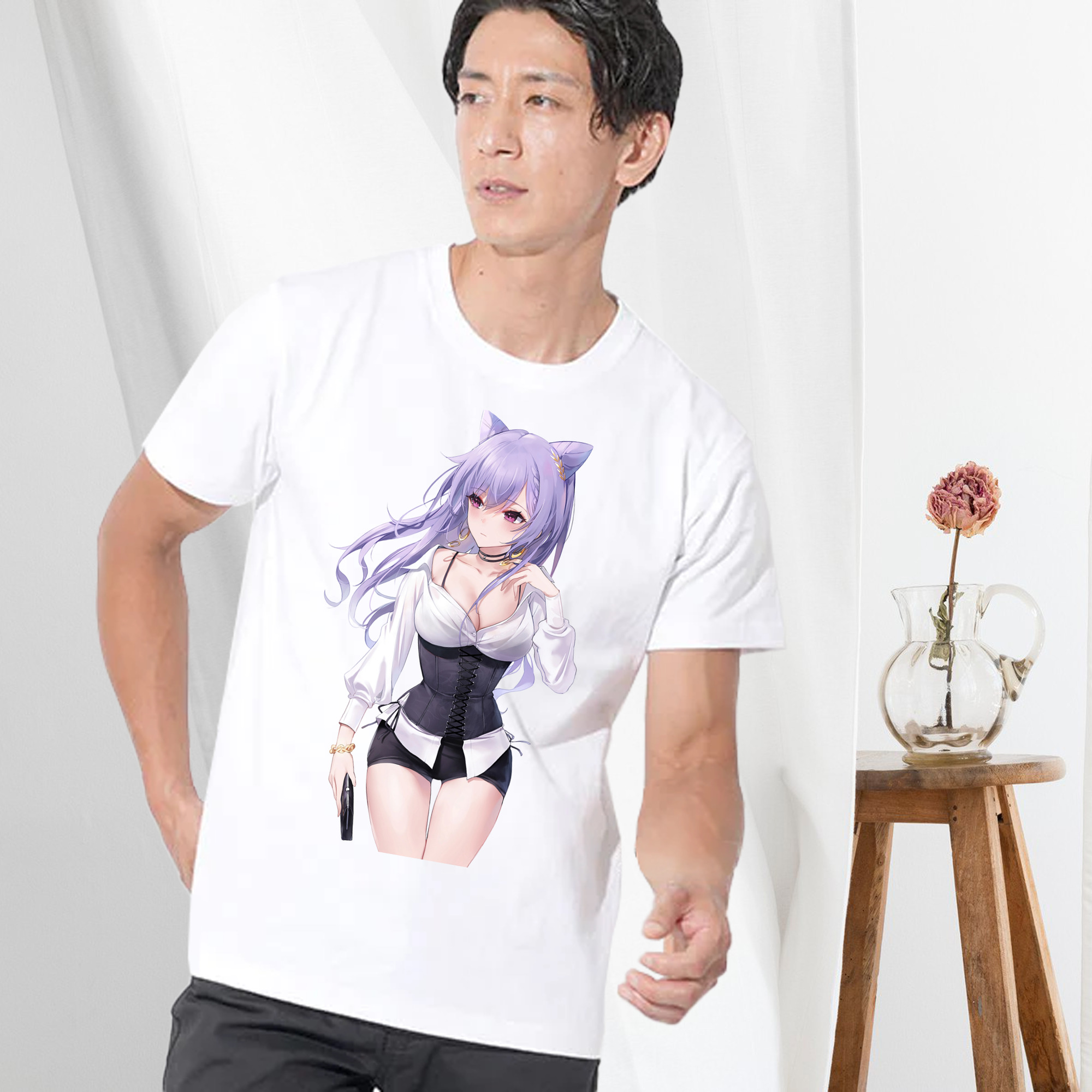 げんし神 刻晴 こくせい genshin Kokusei 綿100％ メンズ半袖Tシャツ｜肌触りやわらか＆通気性