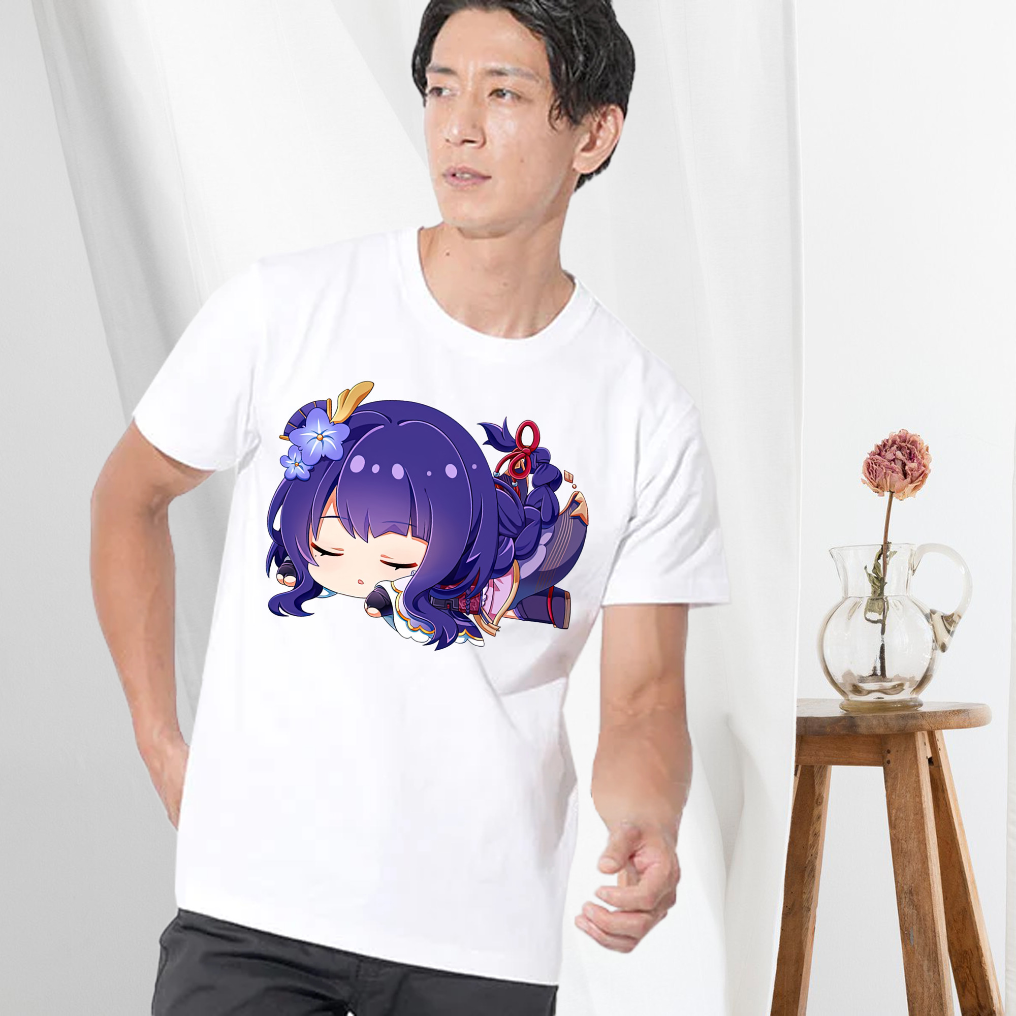 げんし神 雷電将軍 らいでんしょうぐん genshin Raiden Shogun 綿100％ メンズ半袖Tシャツ｜肌触りやわらか＆通気性