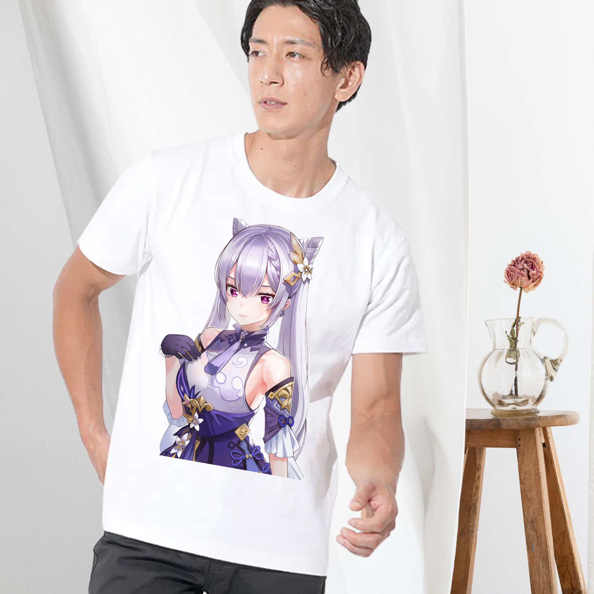げんし神 刻晴 こくせい genshin Kokusei 綿100％ メンズ半袖Tシャツ｜肌触りやわらか＆通気性