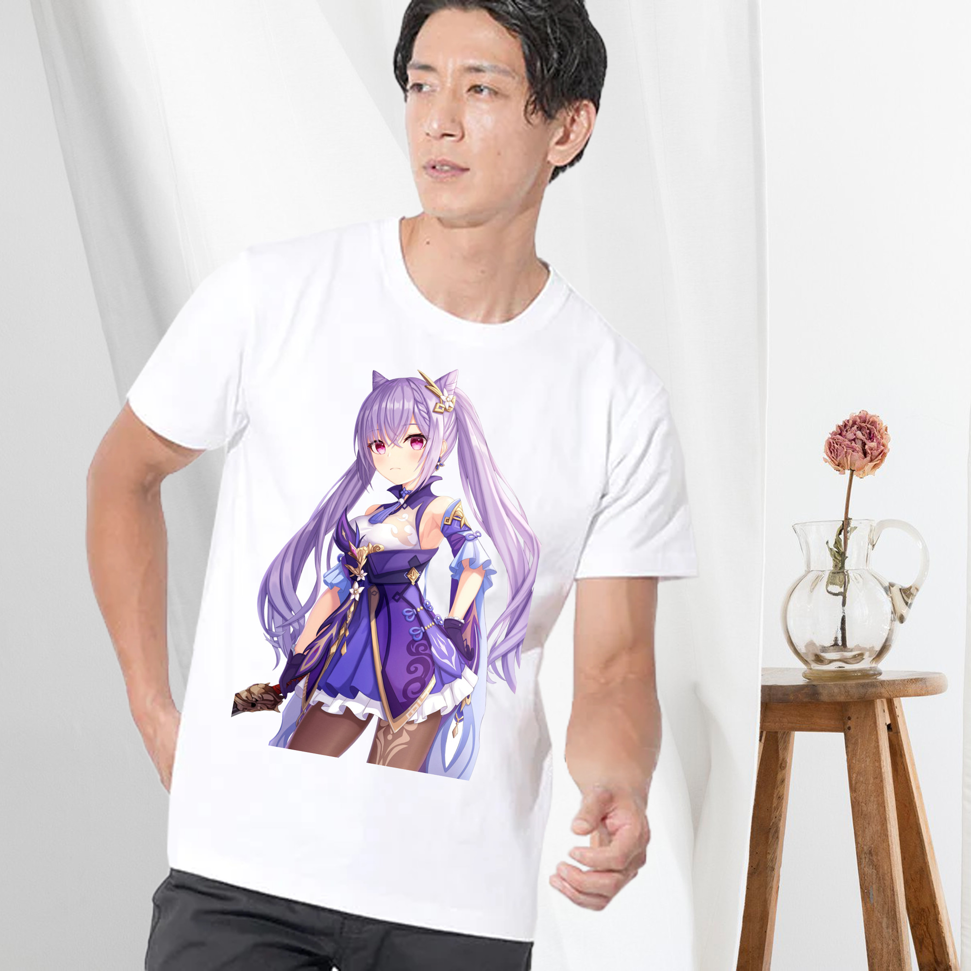 げんし神 刻晴 こくせい genshin Kokusei 綿100％ メンズ半袖Tシャツ｜肌触りやわらか＆通気性