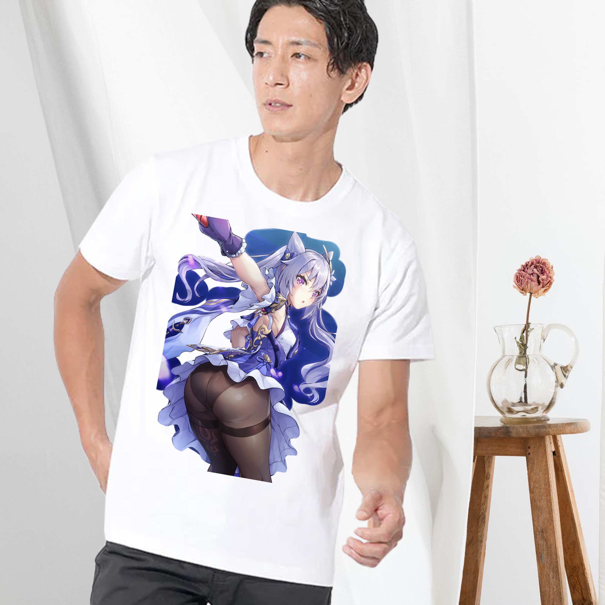 げんし神 刻晴 こくせい genshin Kokusei 綿100％ メンズ半袖Tシャツ｜肌触りやわらか＆通気性