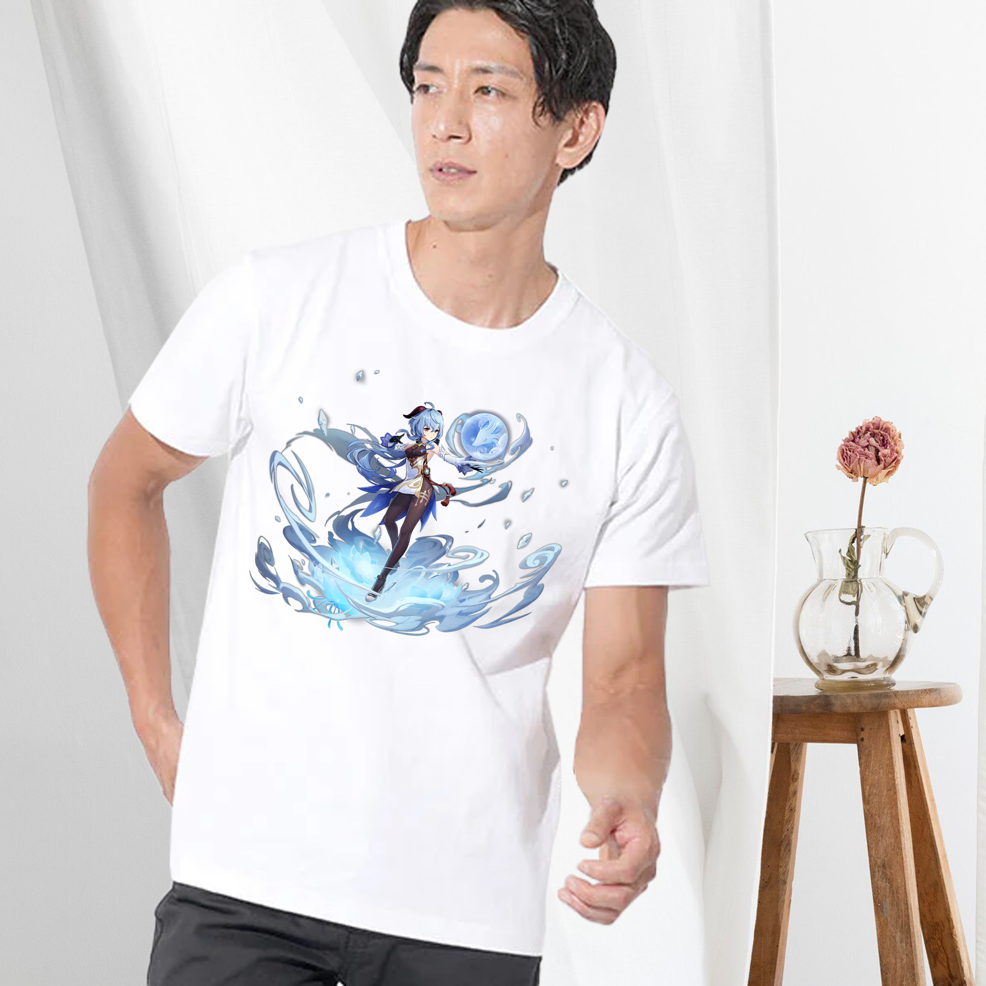 げんし神 甘雨 かんう genshin Ganyu 綿100％ メンズ半袖Tシャツ｜肌触りやわらか＆通気性