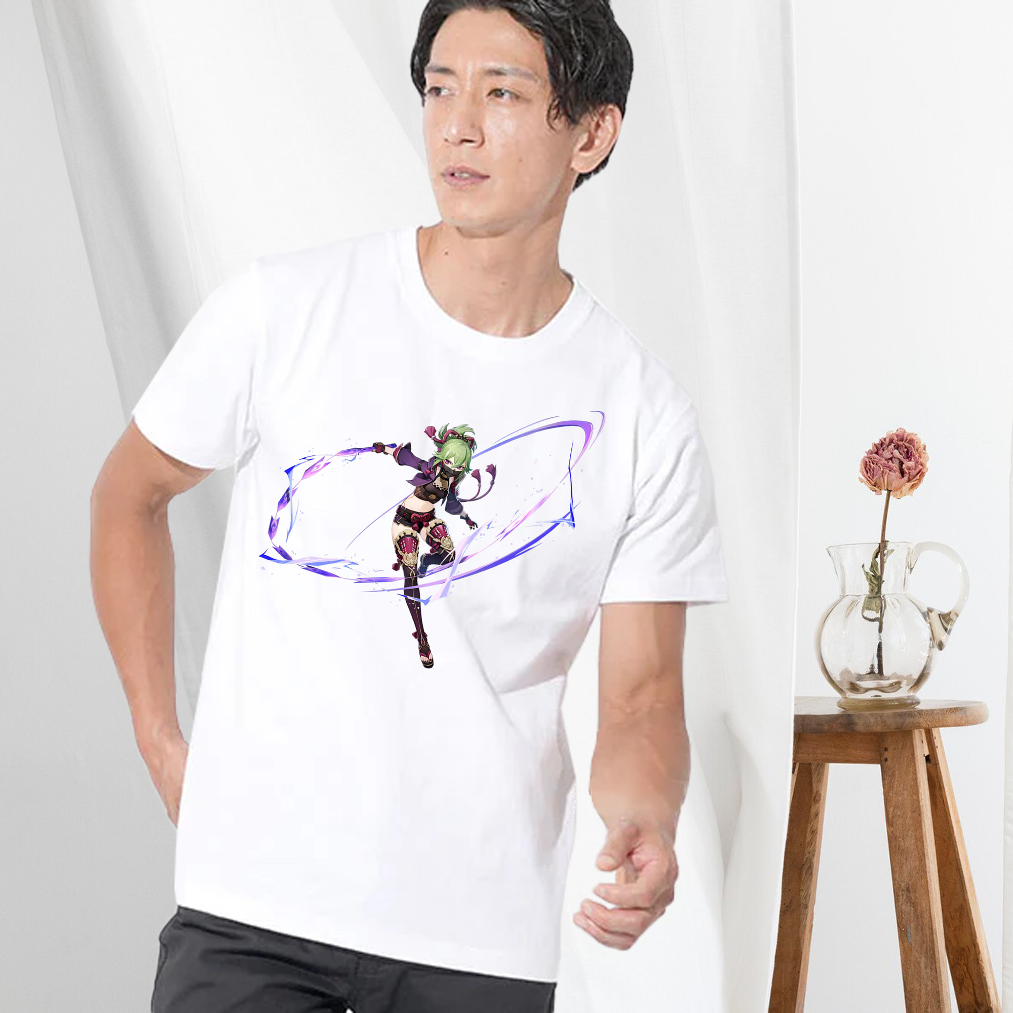 げんし神  久岐忍 くき しのぶ genshin Kuki Shinobu 綿100％ メンズ半袖Tシャツ｜肌触りやわらか＆通気性