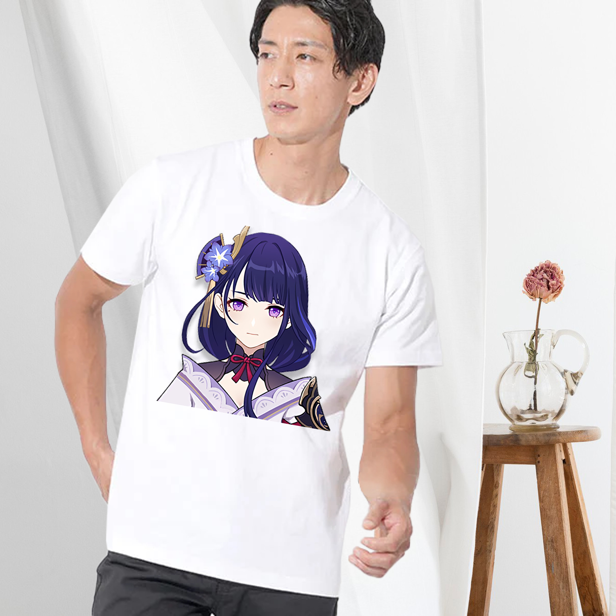 げんし神 雷電将軍 らいでんしょうぐん genshin Raiden Shogun 綿100％ メンズ半袖Tシャツ｜肌触りやわらか＆通気性