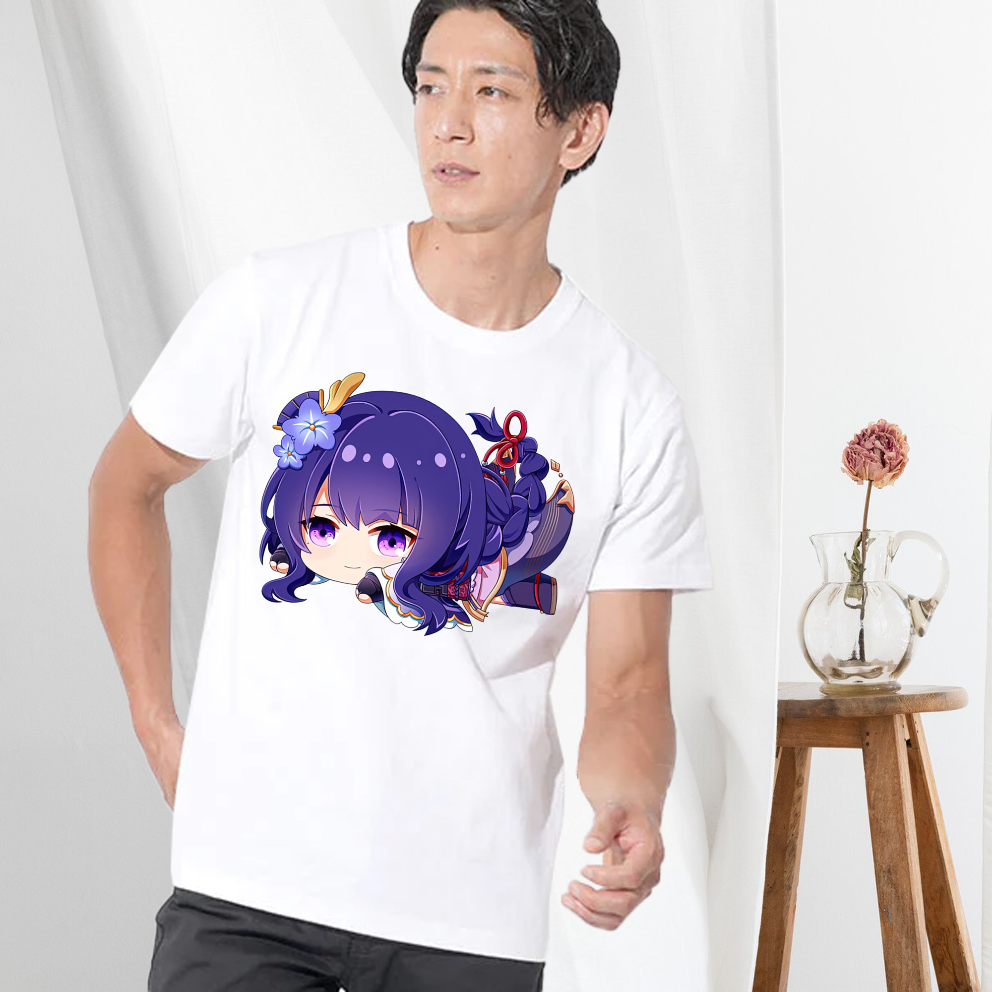 げんし神 雷電将軍 らいでんしょうぐん genshin Raiden Shogun 綿100％ メンズ半袖Tシャツ｜肌触りやわらか＆通気性