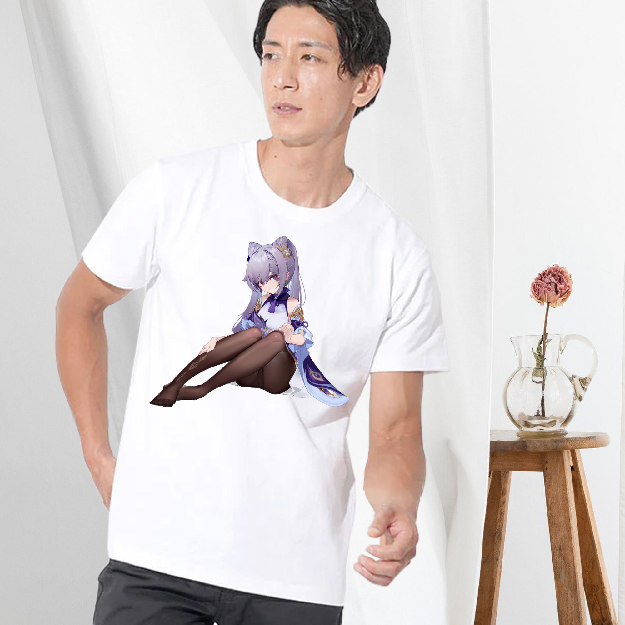 げんし神 刻晴 こくせい genshin Kokusei 綿100％ メンズ半袖Tシャツ｜肌触りやわらか＆通気性