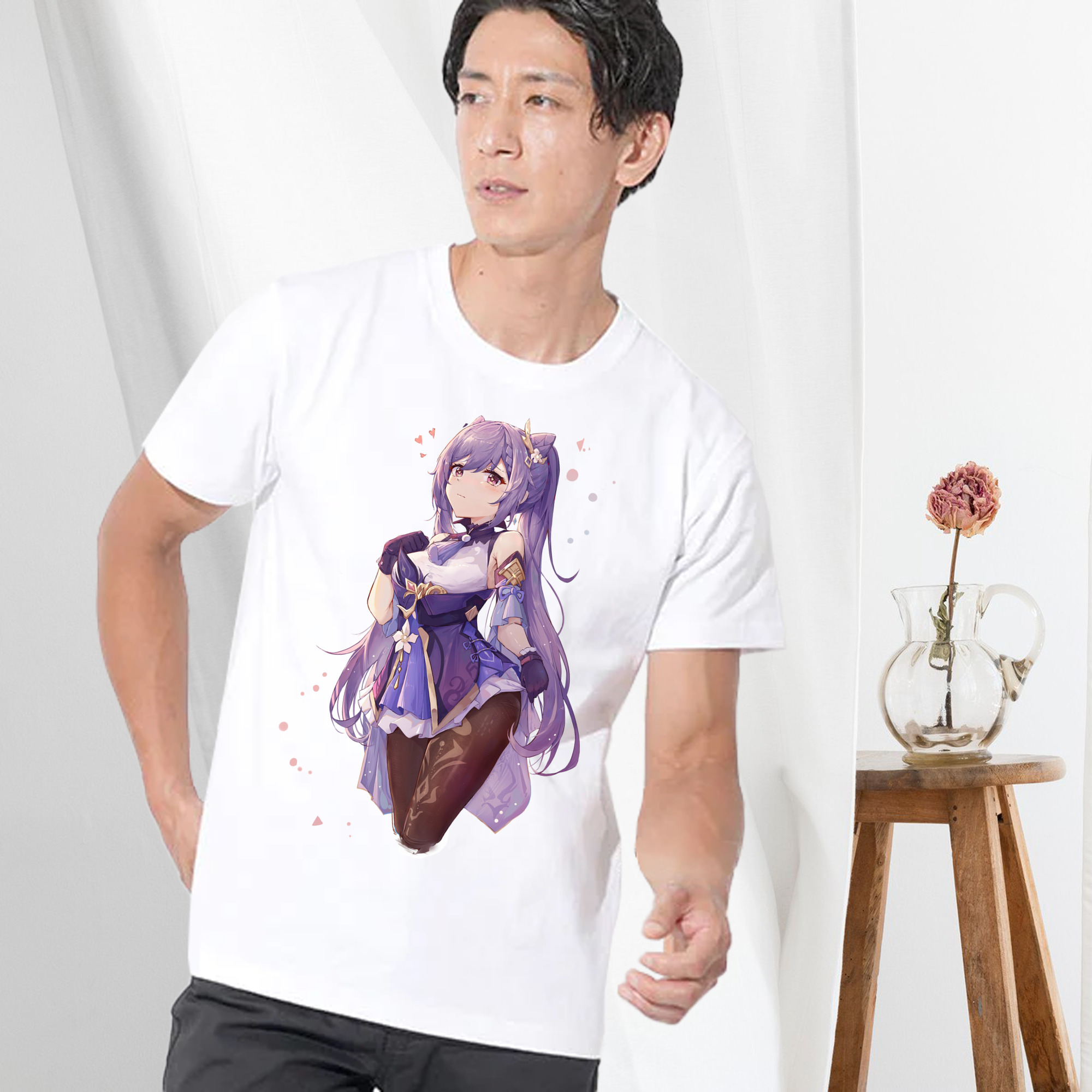 げんし神 刻晴 こくせい genshin Kokusei 綿100％ メンズ半袖Tシャツ｜肌触りやわらか＆通気性