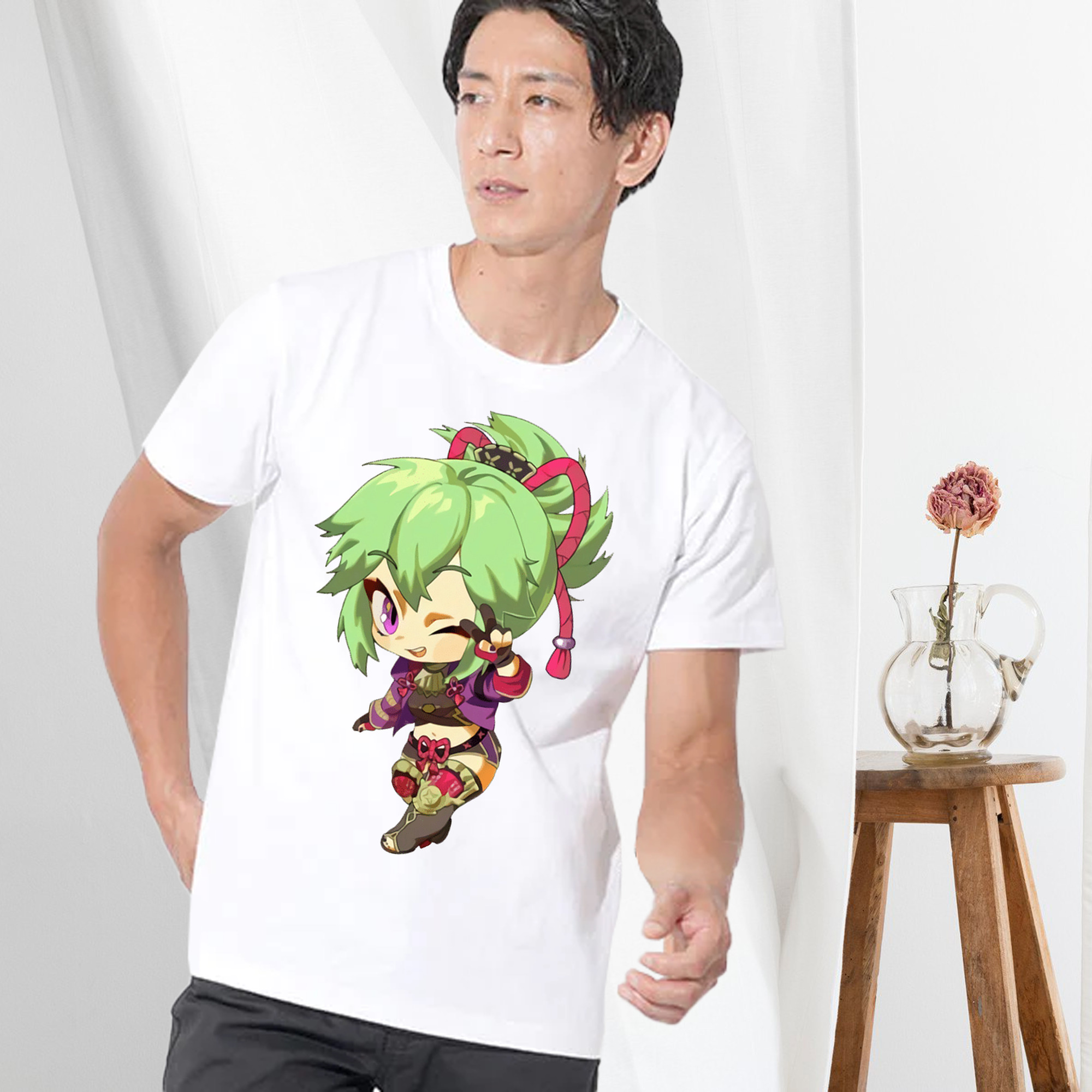 げんし神  久岐忍 くき しのぶ genshin Kuki Shinobu 綿100％ メンズ半袖Tシャツ｜肌触りやわらか＆通気性