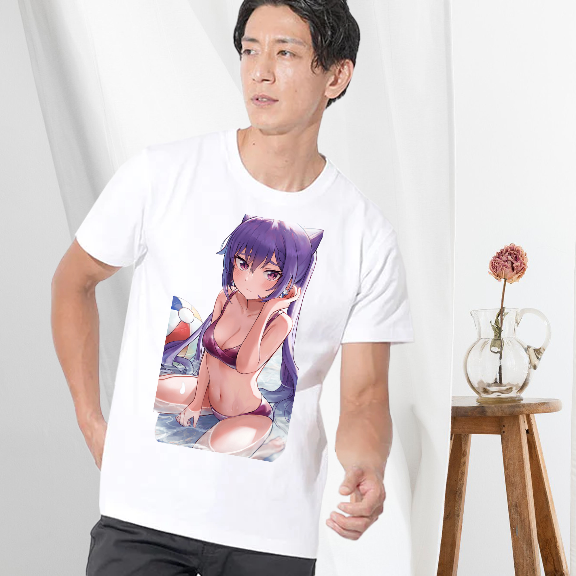 げんし神 刻晴 こくせい genshin Kokusei 綿100％ メンズ半袖Tシャツ｜肌触りやわらか＆通気性