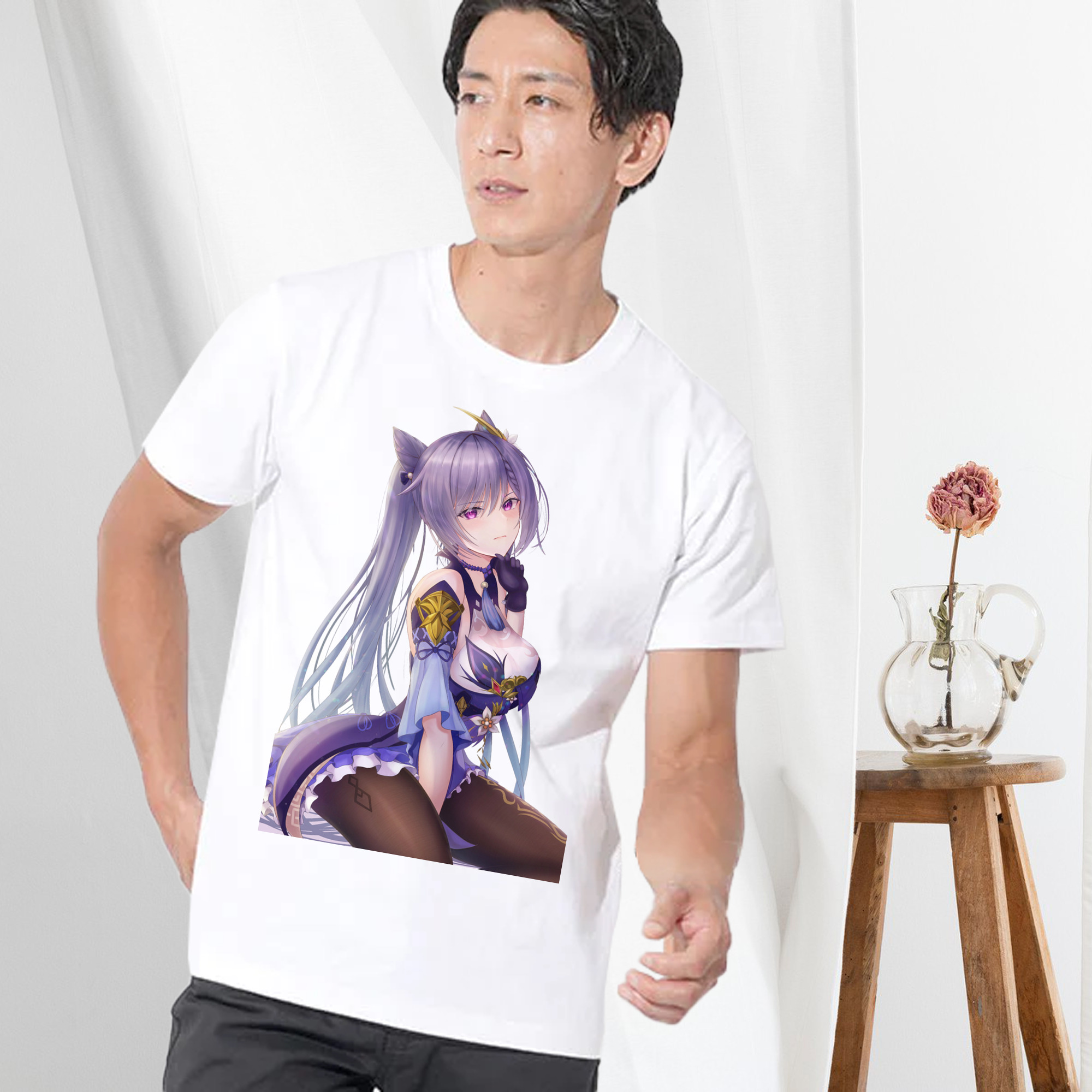 げんし神 刻晴 こくせい genshin Kokusei 綿100％ メンズ半袖Tシャツ｜肌触りやわらか＆通気性