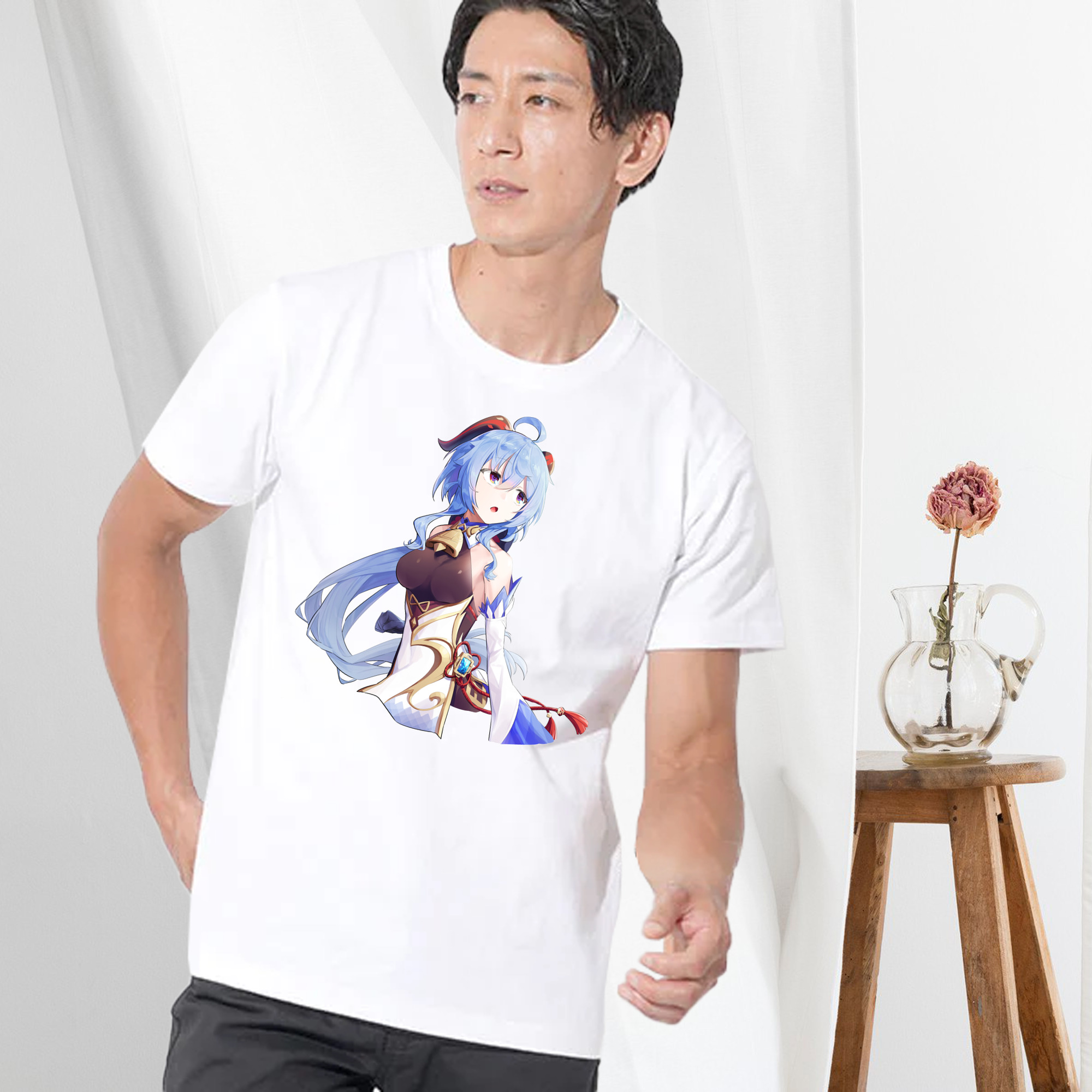 げんし神 甘雨 かんう genshin Ganyu 綿100％ メンズ半袖Tシャツ｜肌触りやわらか＆通気性