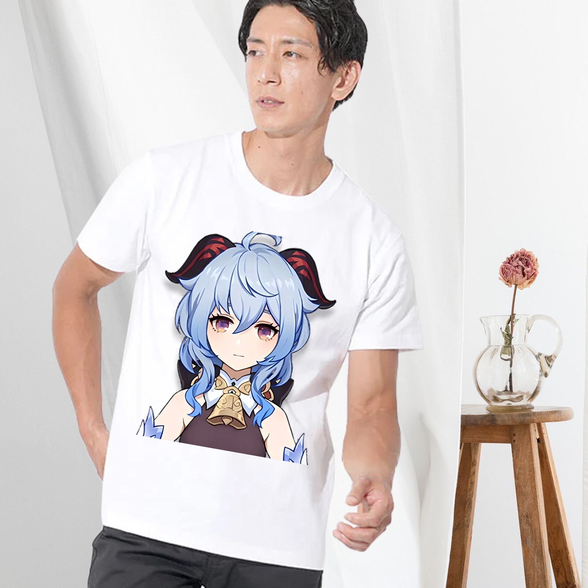 げんし神 甘雨 かんう genshin Ganyu 綿100％ メンズ半袖Tシャツ｜肌触りやわらか＆通気性