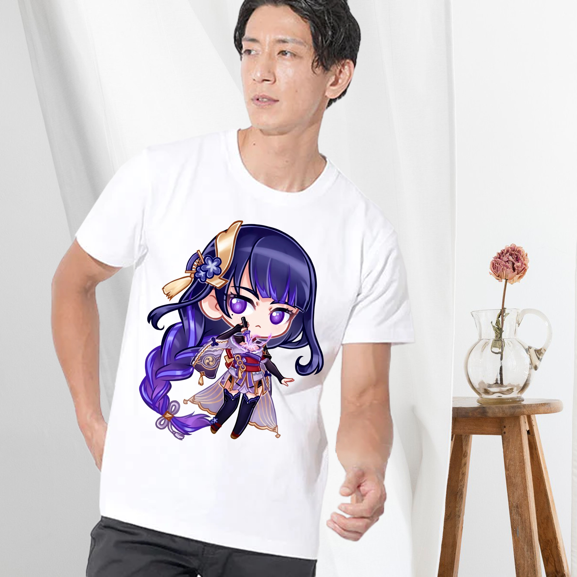 げんし神 雷電将軍 らいでんしょうぐん genshin Raiden Shogun 綿100％ メンズ半袖Tシャツ｜肌触りやわらか＆通気性