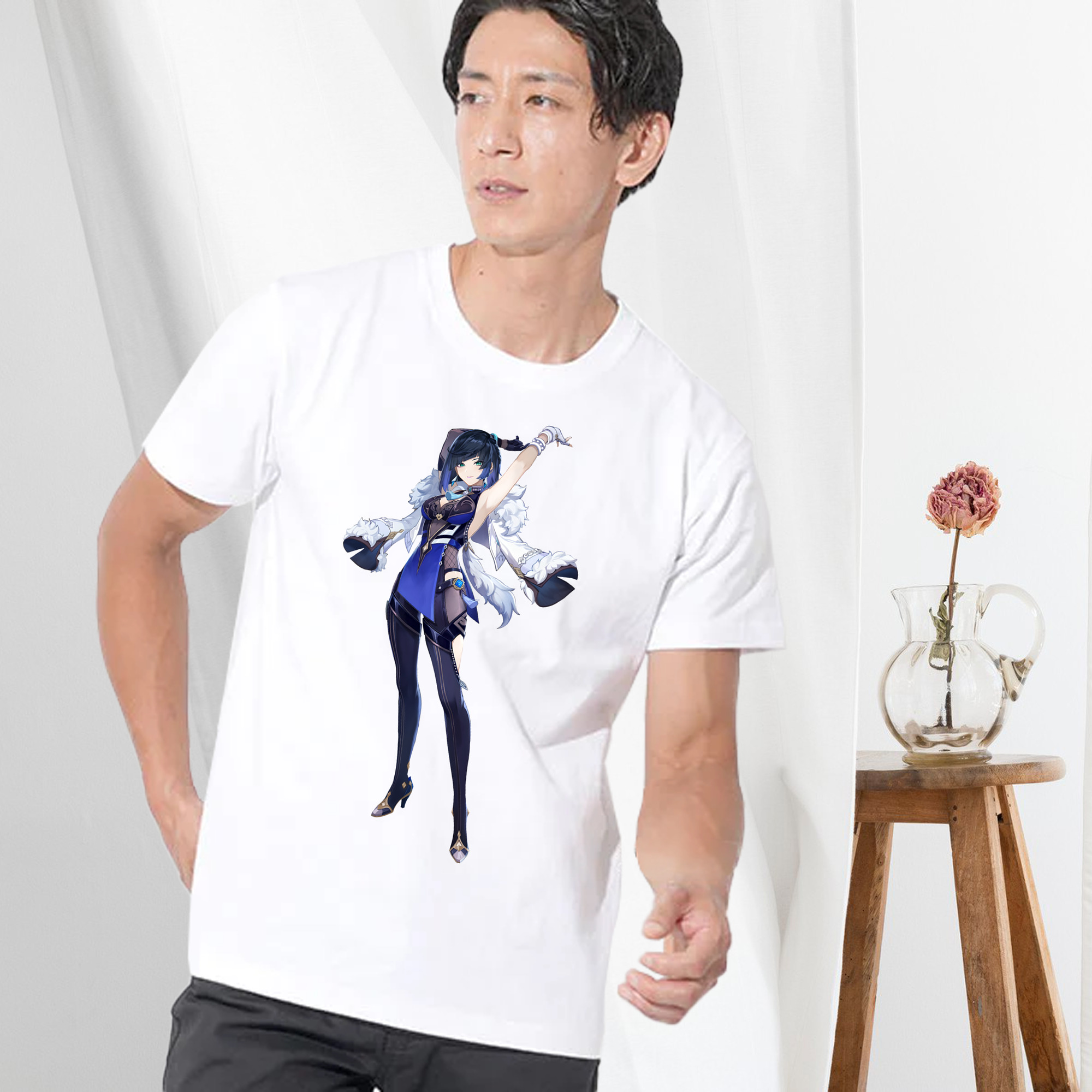 げんし神 夜兰 やらん genshin Yaran 綿100％ メンズ半袖Tシャツ｜肌触りやわらか＆通気性