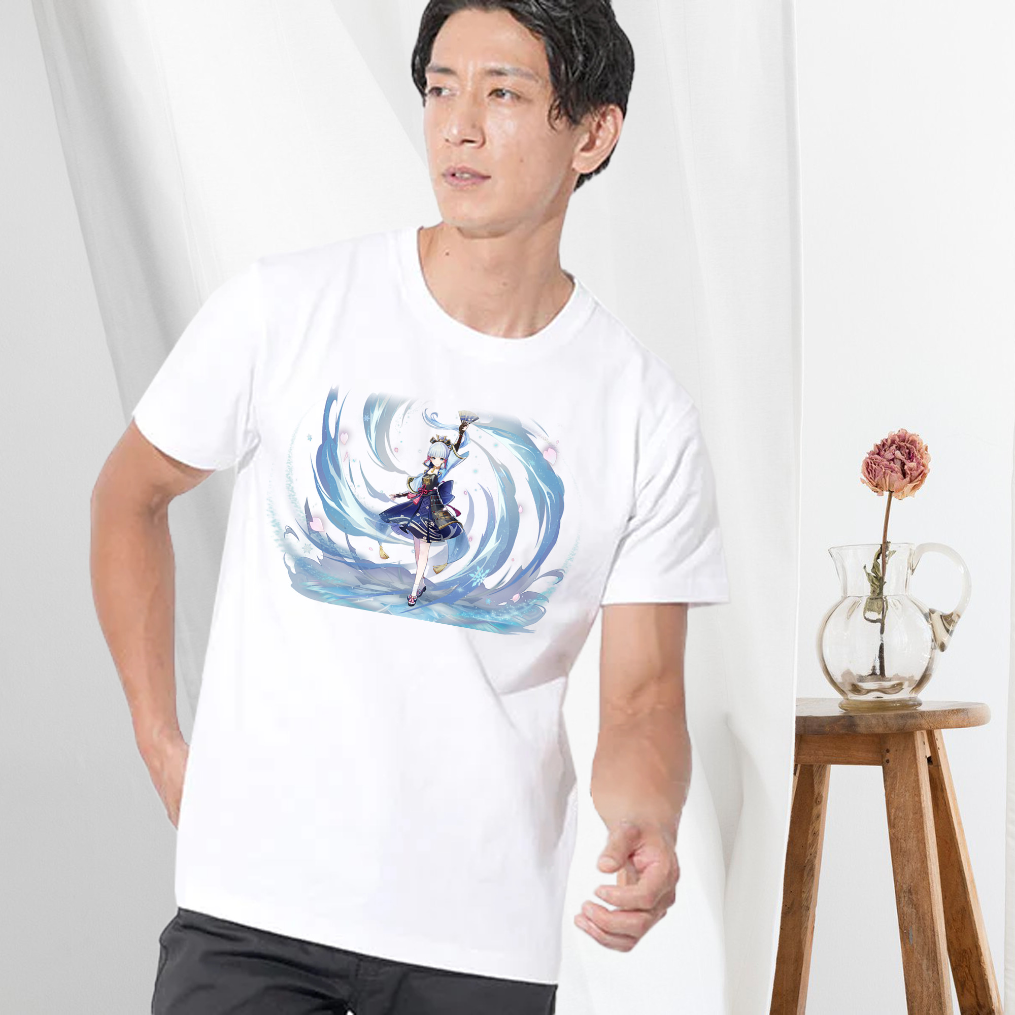 げんし神 神里綾華 神宮寺レン genshin Kamimiya Ren 綿100％ メンズ半袖Tシャツ｜肌触りやわらか＆通気性