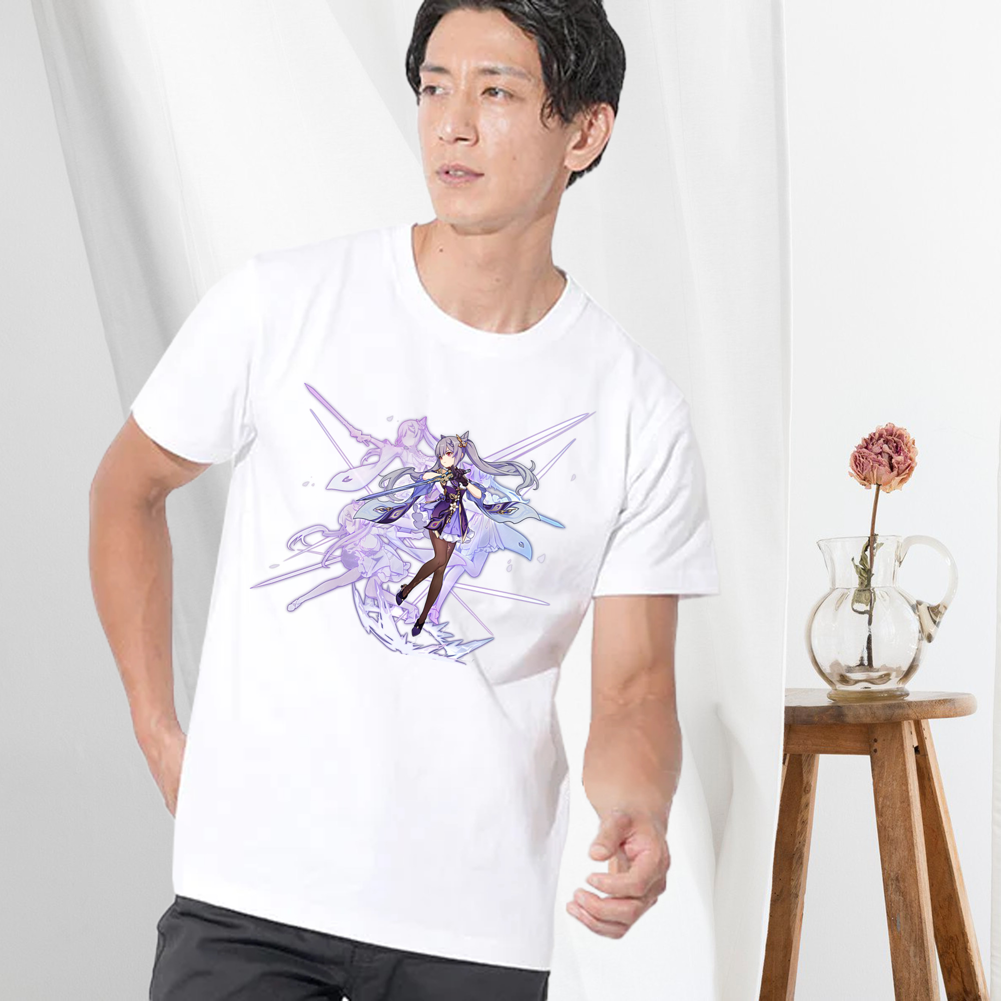 げんし神 刻晴 こくせい genshin Kokusei 綿100％ メンズ半袖Tシャツ｜肌触りやわらか＆通気性
