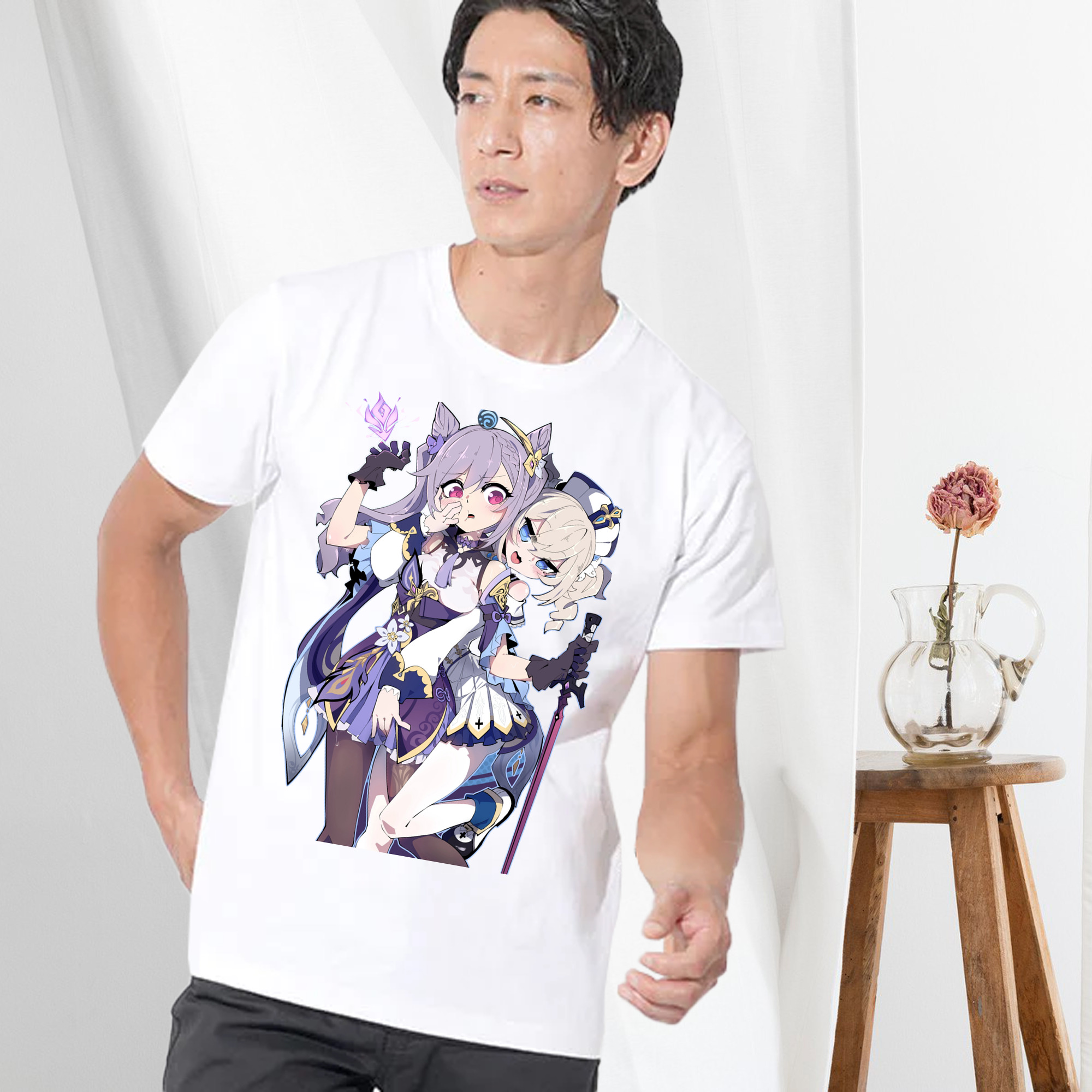 げんし神 刻晴 こくせい genshin Kokusei 綿100％ メンズ半袖Tシャツ｜肌触りやわらか＆通気性