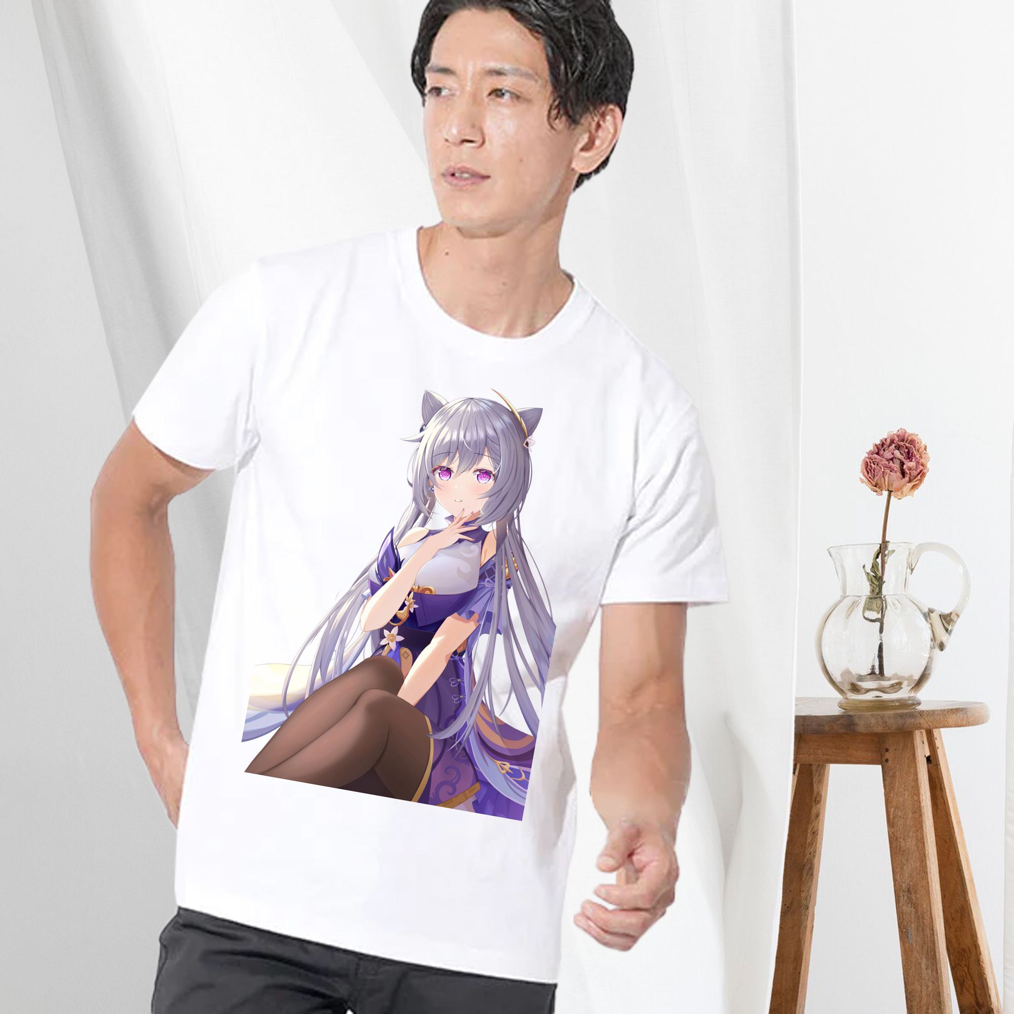 げんし神 刻晴 こくせい genshin Kokusei 綿100％ メンズ半袖Tシャツ｜肌触りやわらか＆通気性